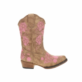 High Heeled Boots Riley Floral Embroidered Snip Toe Pull On Cowboy Boots (Little Kid-Big Kid)