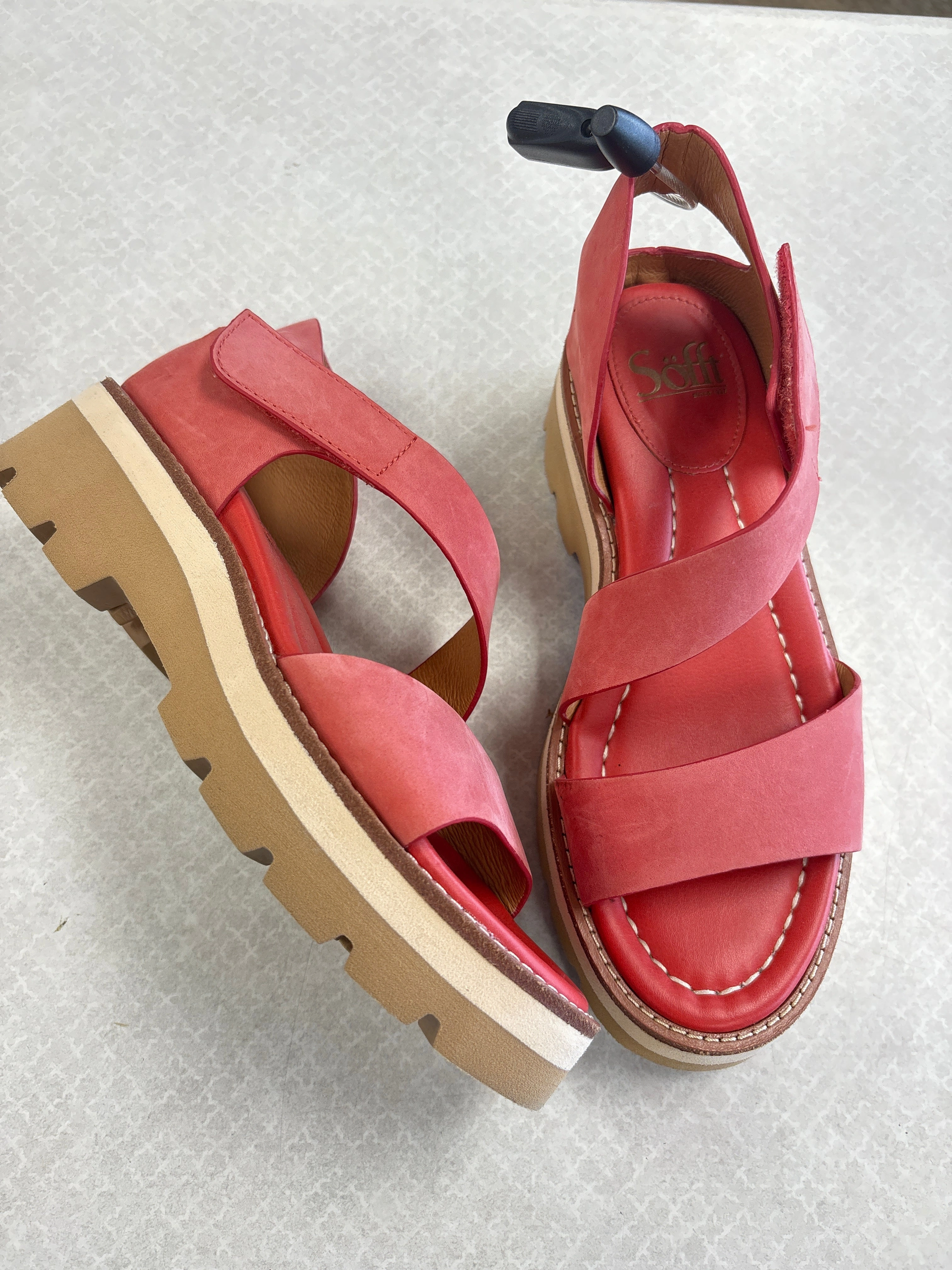 SANDALS HEELS PLATFORM by SOFFT In RED, Size: 6 Italian Leather High Heels