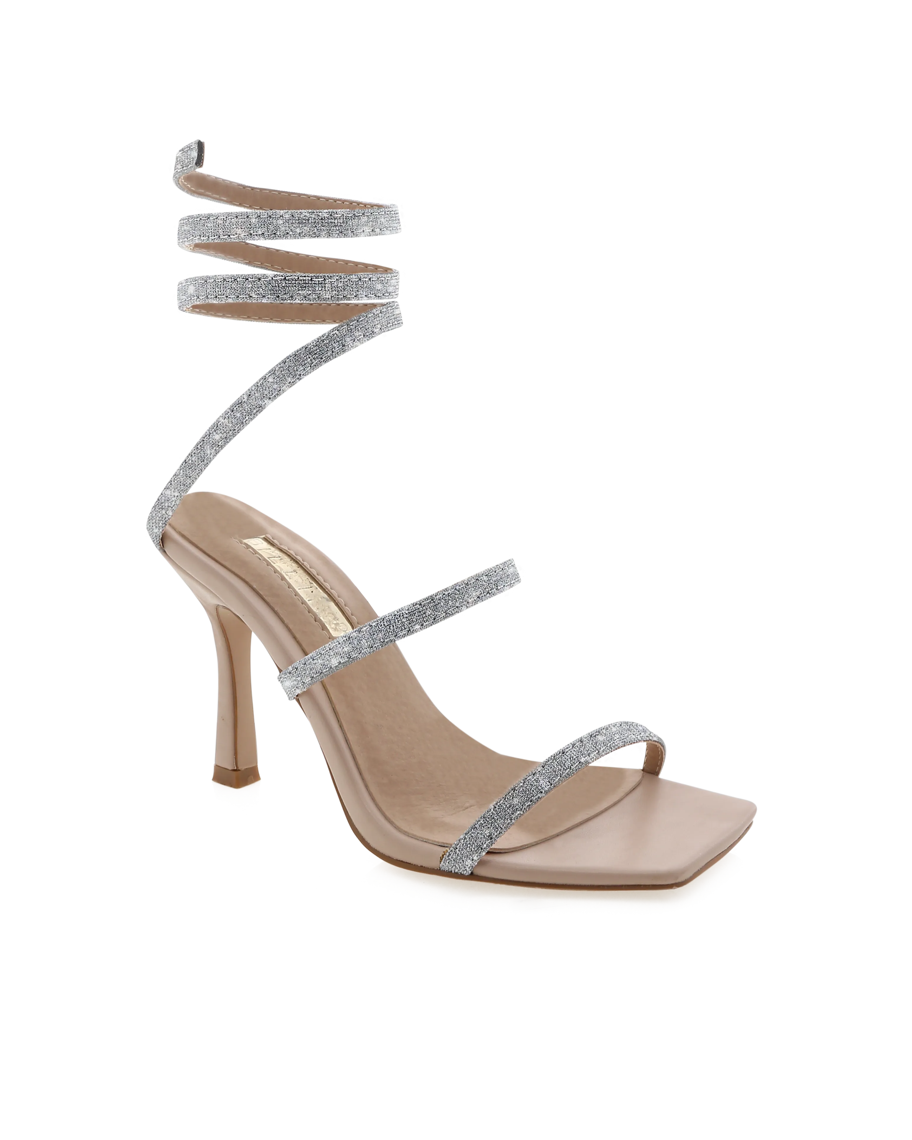 Stacked High Heels SIMI - SILVER GLITTER-NUDE
