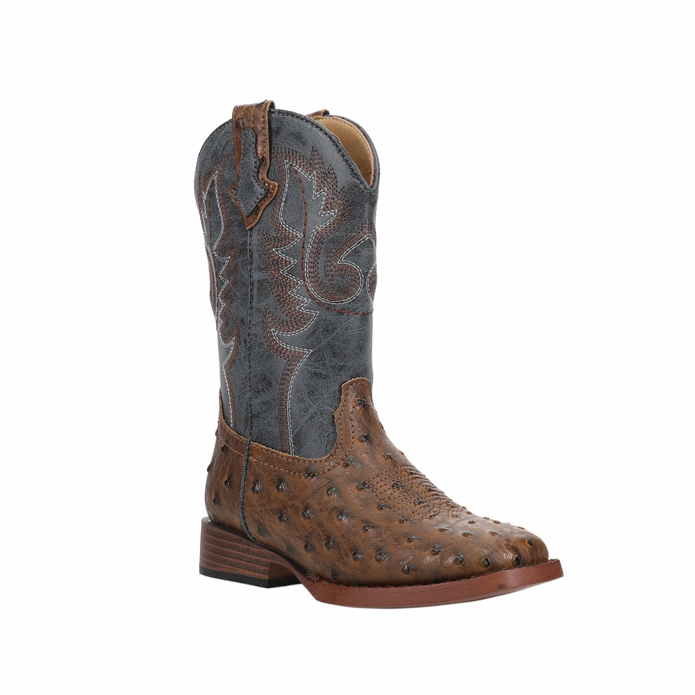 Toe Boots Bumps Ostrich Print Embroidered Square Toe Pull On Cowboy Boots (Little Kid-Big Kid)