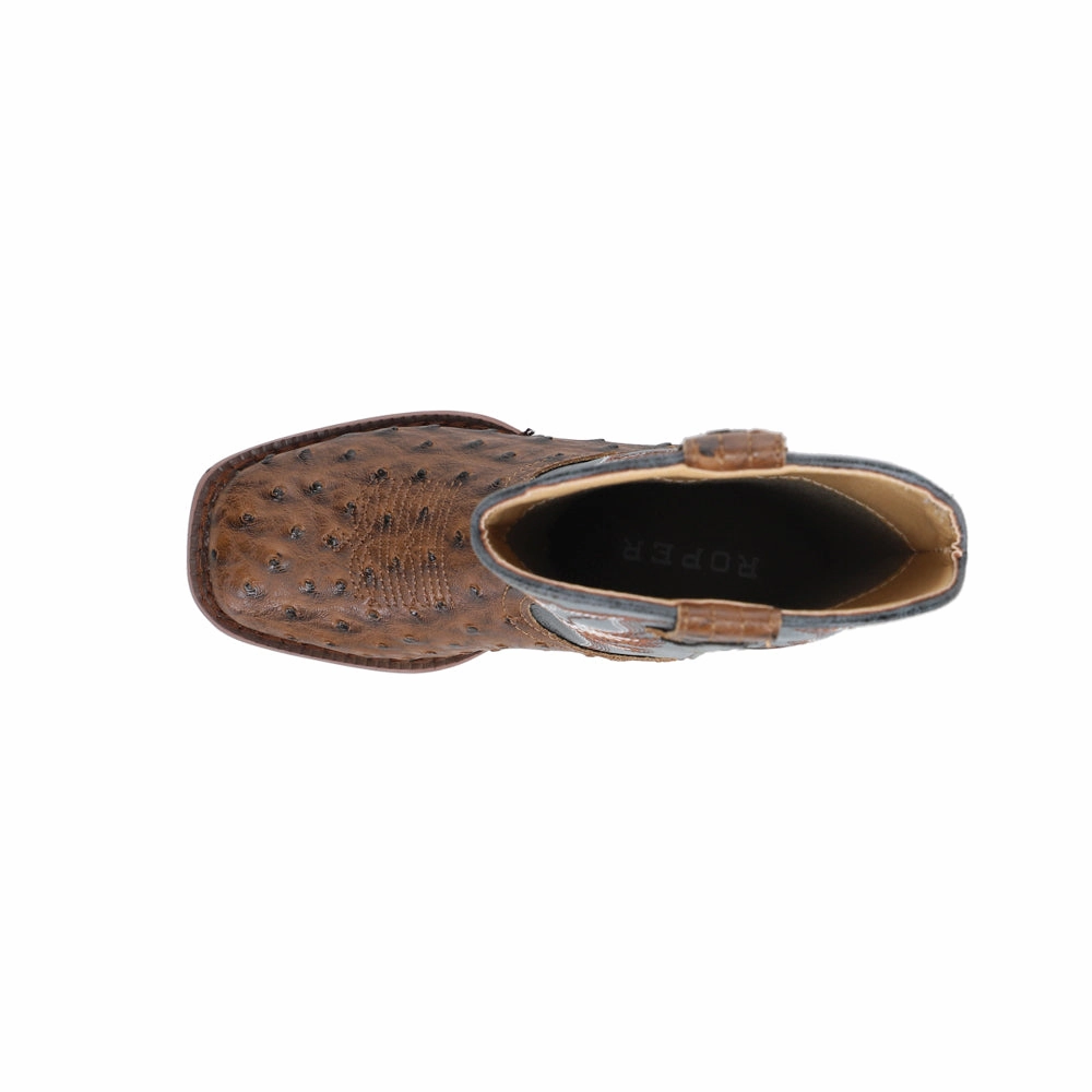 Cowgirl Boots Size 3 Bumps Ostrich Print Embroidered Square Toe Pull On Cowboy Boots (Little Kid-Big Kid)