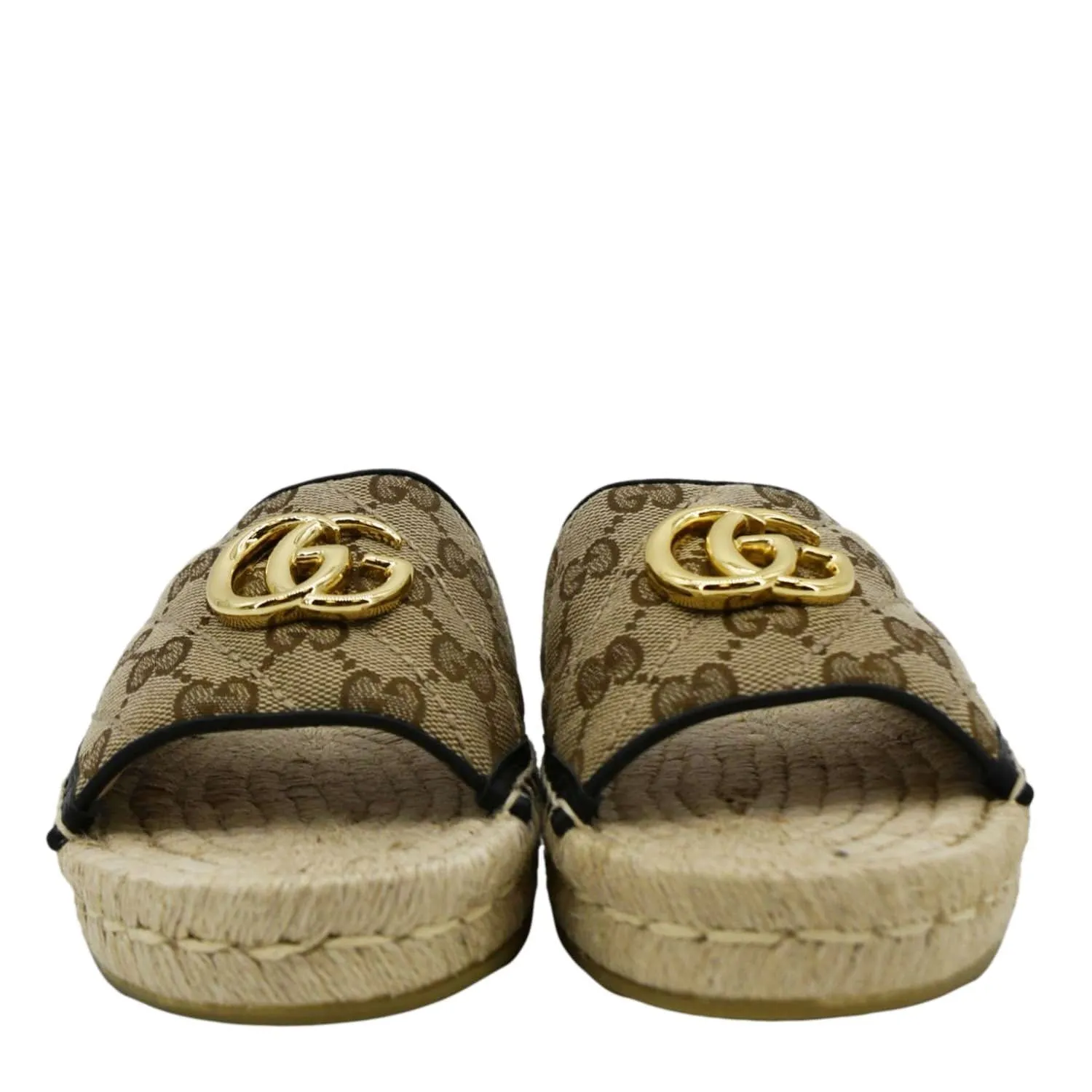 GUCCI Espadrilles GG Canvas Mules Beige 620120 Vidorreta Wedge Espadrilles