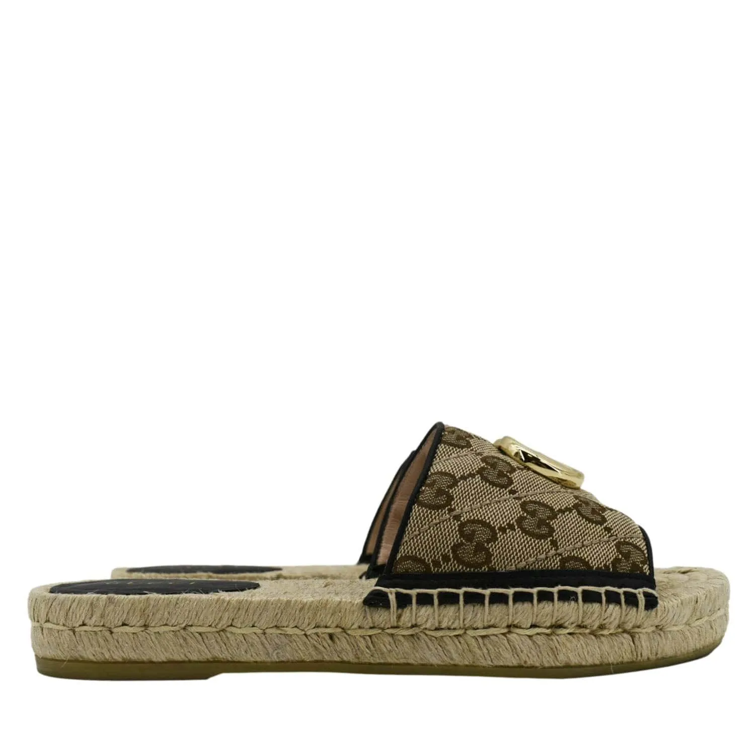 GUCCI Espadrilles GG Canvas Mules Beige 620120 Alpargata Platform Rope High Espadrille
