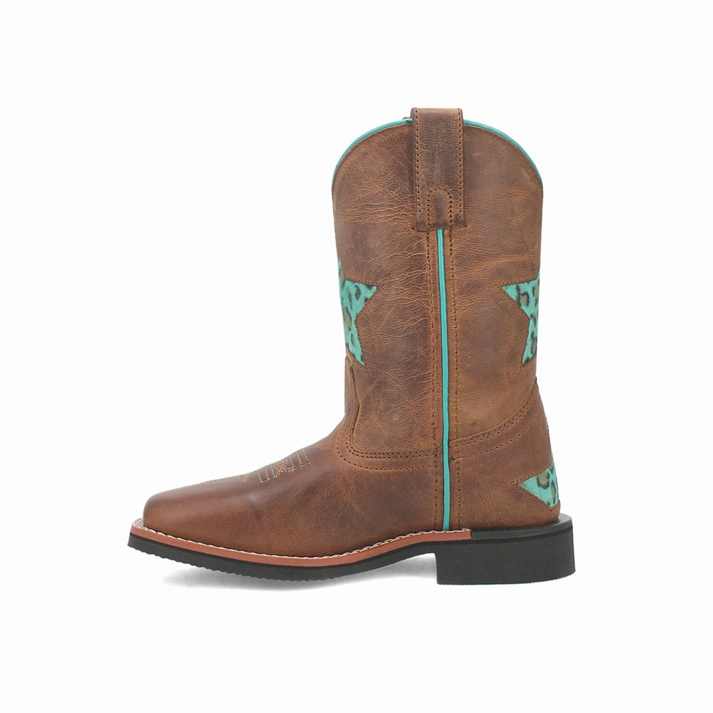 Over The Knee Leather Boots Starr Tooled Inlay Leopard Square Toe Cowboy Boots (Little Kid-Big Kid)