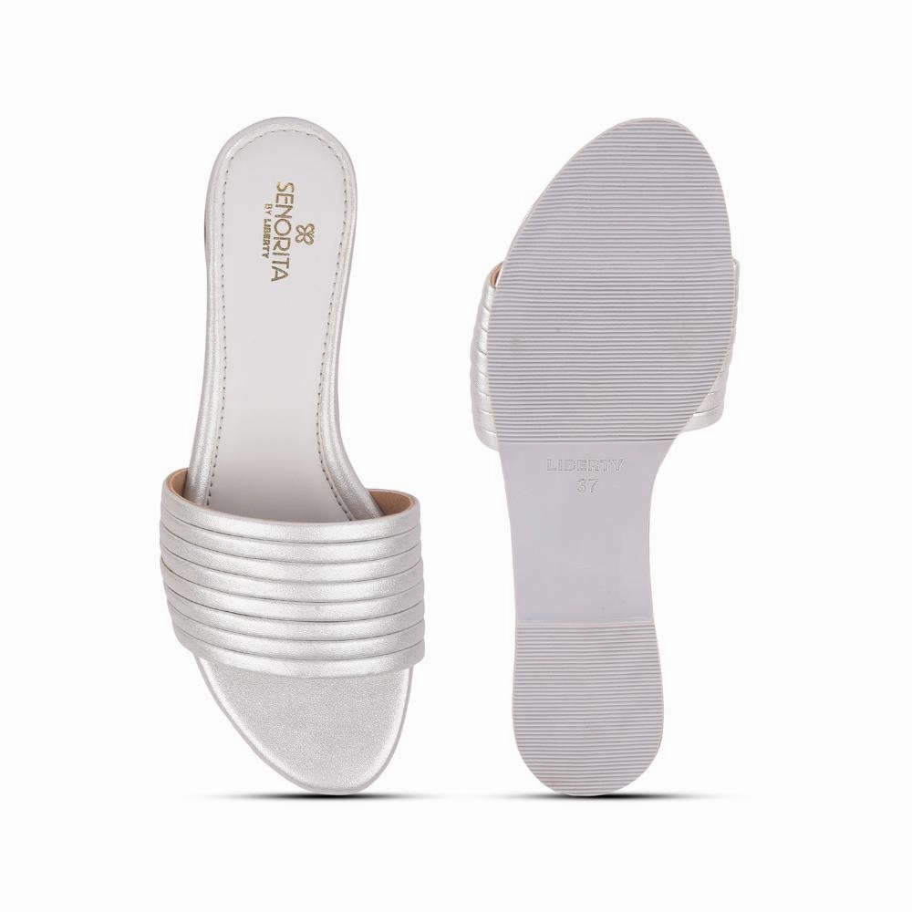 Senorita Casual Silver Slides Women STY-51E By Liberty Moccassin Slippers
