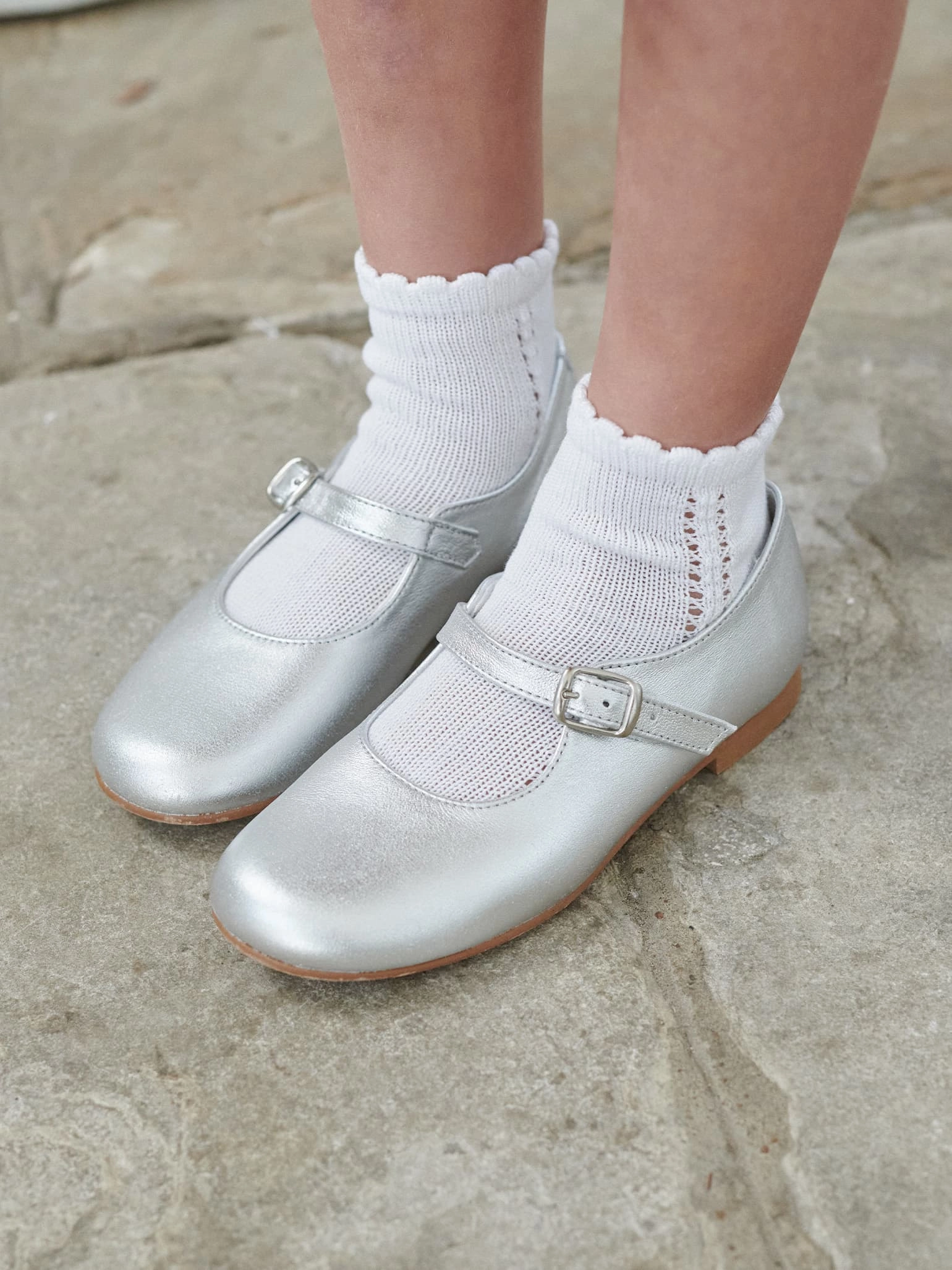San Marcos Silver Leather Girl Mary Jane Shoes