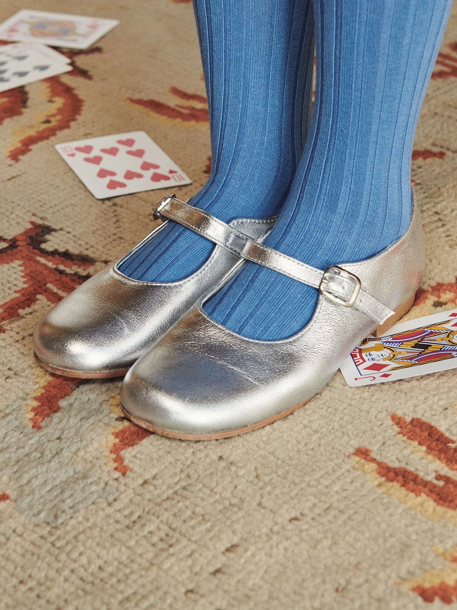 Tanger Outlet Shoes Silver Leather Girl Mary Jane Shoes