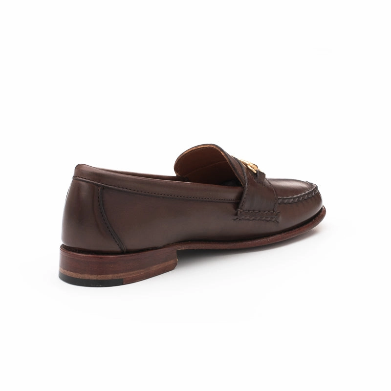 Women's Horsebit Loafers - Dark Brown Calf Chunky Loafers With Heels