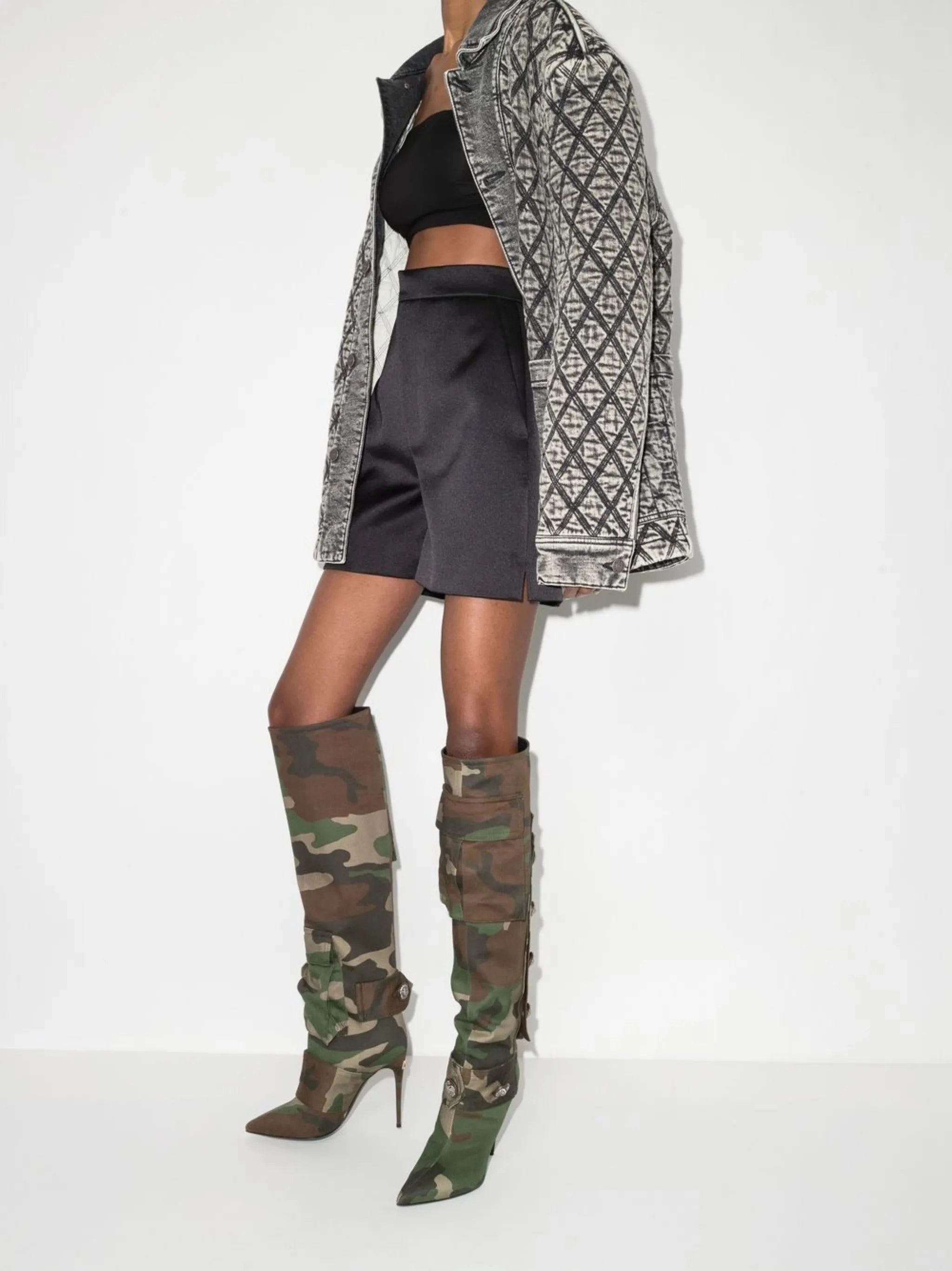 Dark Brown Lace Up Ankle Boots camouflage-pattern pointed-toe boots