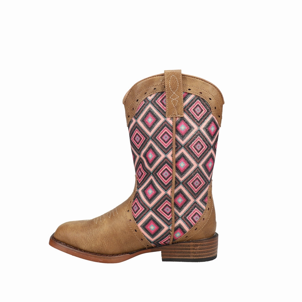 Glitter Geo Square Toe Cowboy Boots (Little Kid) Steel Toe Waterproof Boots