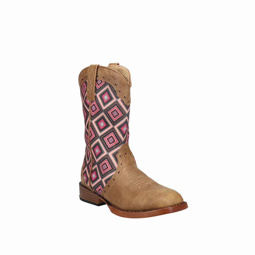 Glitter Geo Square Toe Cowboy Boots (Little Kid) Long Toe Boots Mexico