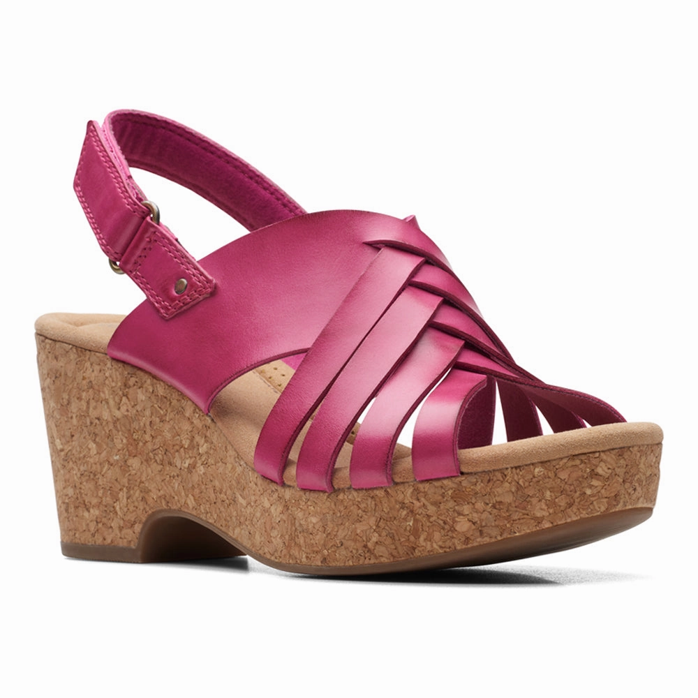 Sandals Sales Clarks Giselle Glow Fuchsia Leather Wedge Sandals (Women's)