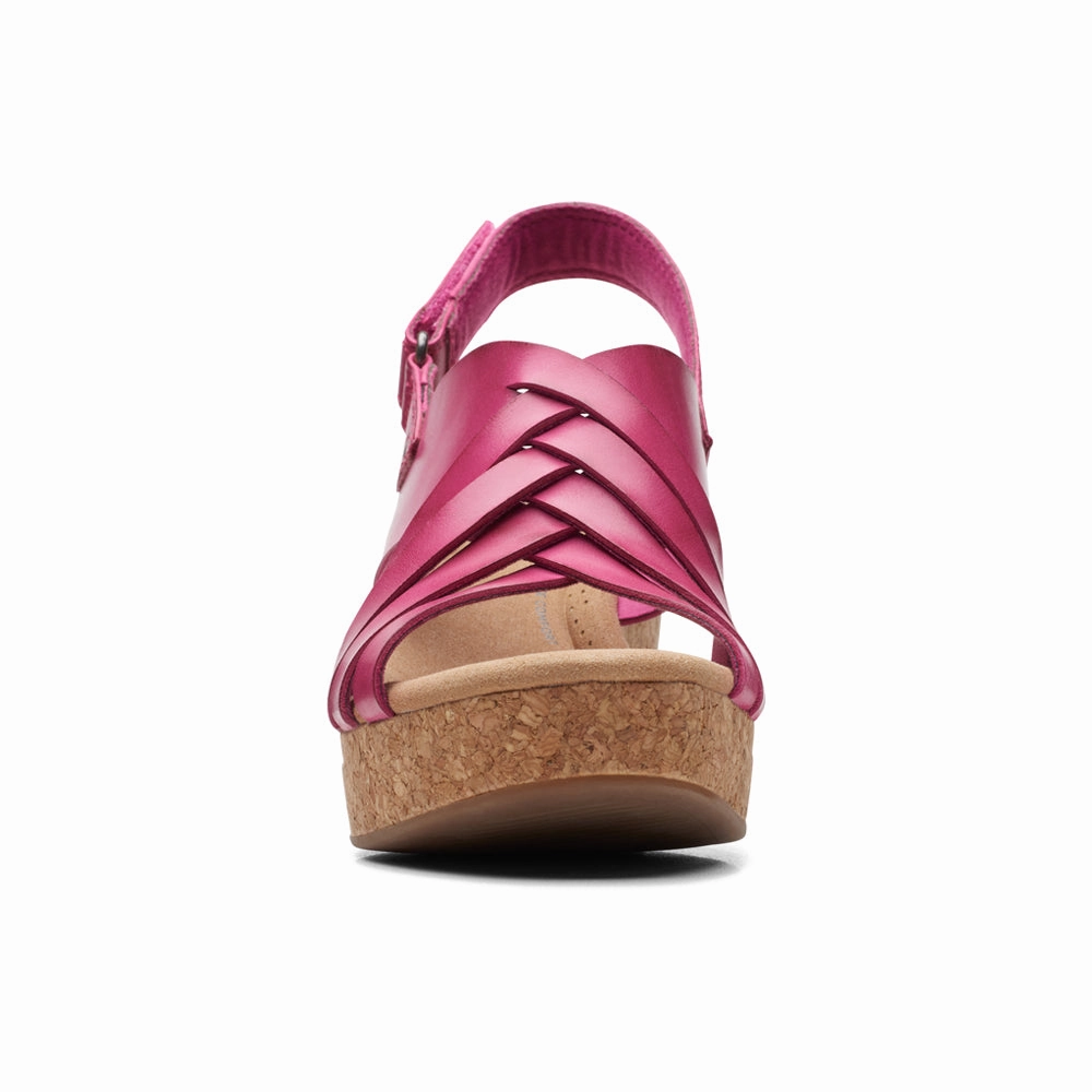 Clarks Giselle Glow Fuchsia Leather Wedge Sandals (Women's) Strapped Sandals