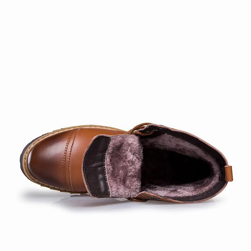 West Louis Lace-up Warm Fur Martin Boots Front V Cut Ankle Boots