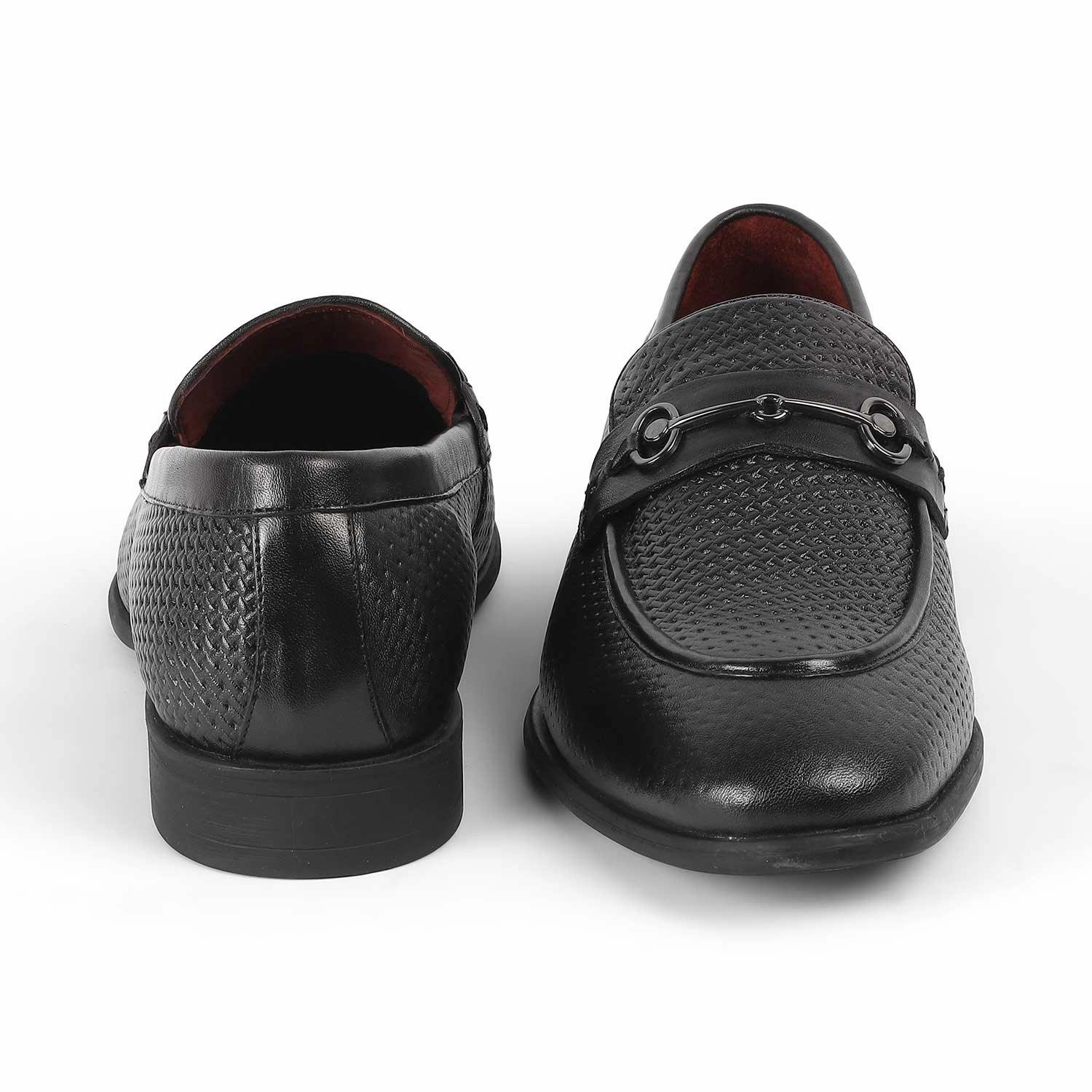 Mules And Loafers Tresmode Fetch Black Men's Textured Leather Loafers