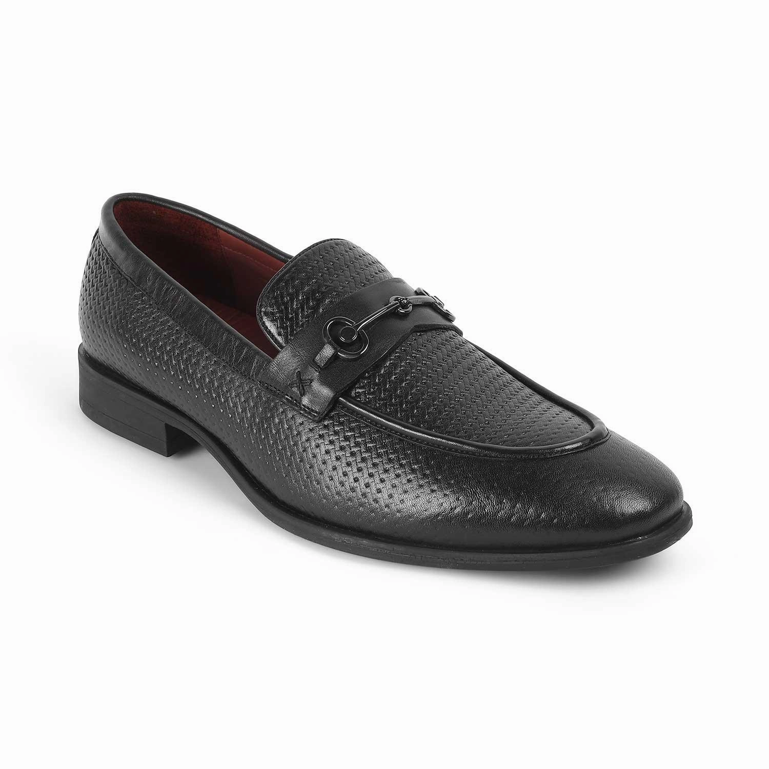 Tresmode Fetch Black Men's Textured Leather Loafers Width Chunky Loafers