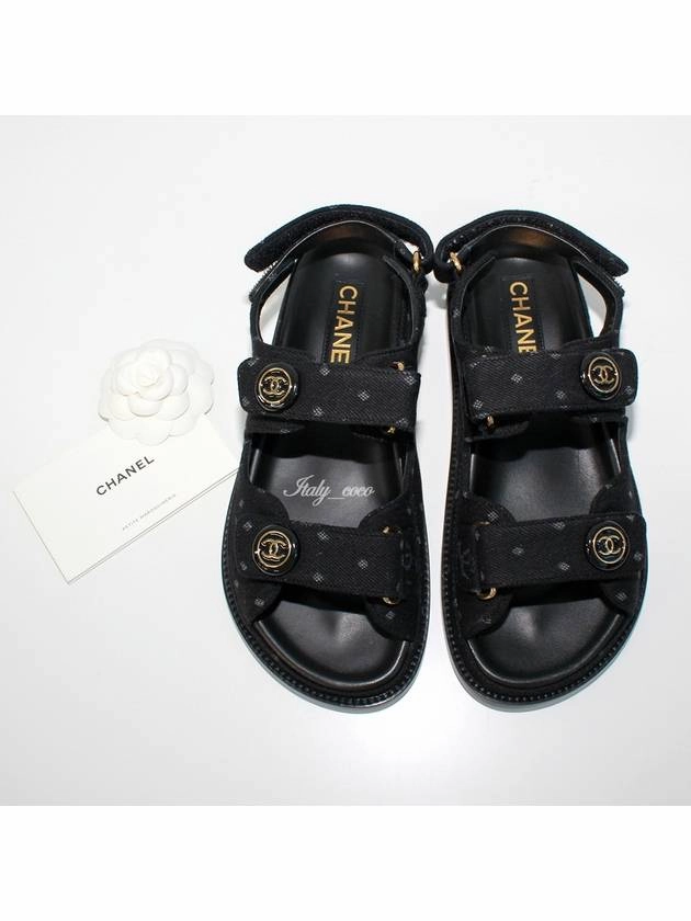 Printed Denim VelcroSandals Black Chanel Acupressure Sandals