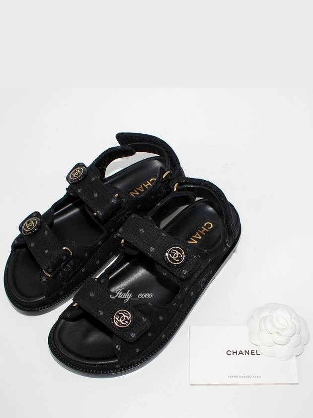 Fsports Sandals Printed Denim VelcroSandals Black Chanel