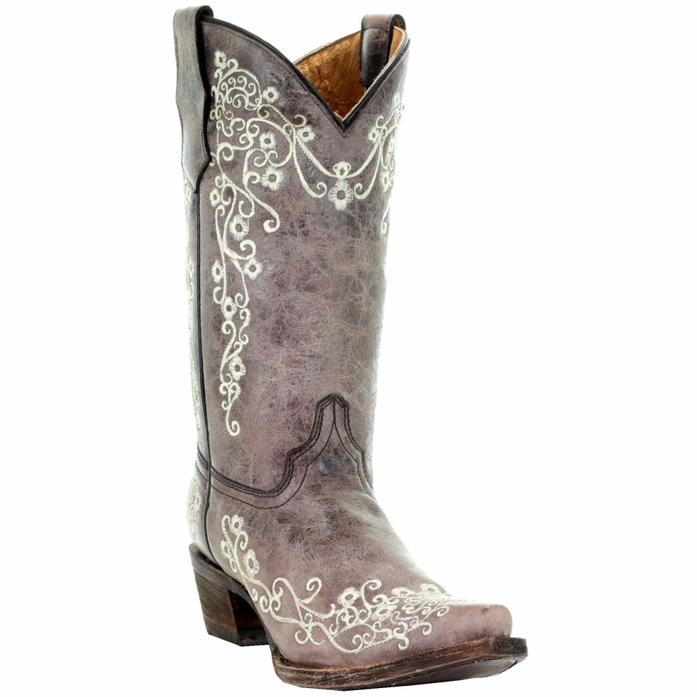 Ariat Steel Toe Work Boots Floral Embroidered Pointed Toe Cowboy Boots (Big Kid)