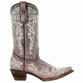 Floral Embroidered Pointed Toe Cowboy Boots (Big Kid) Horse Riding Leather Boots