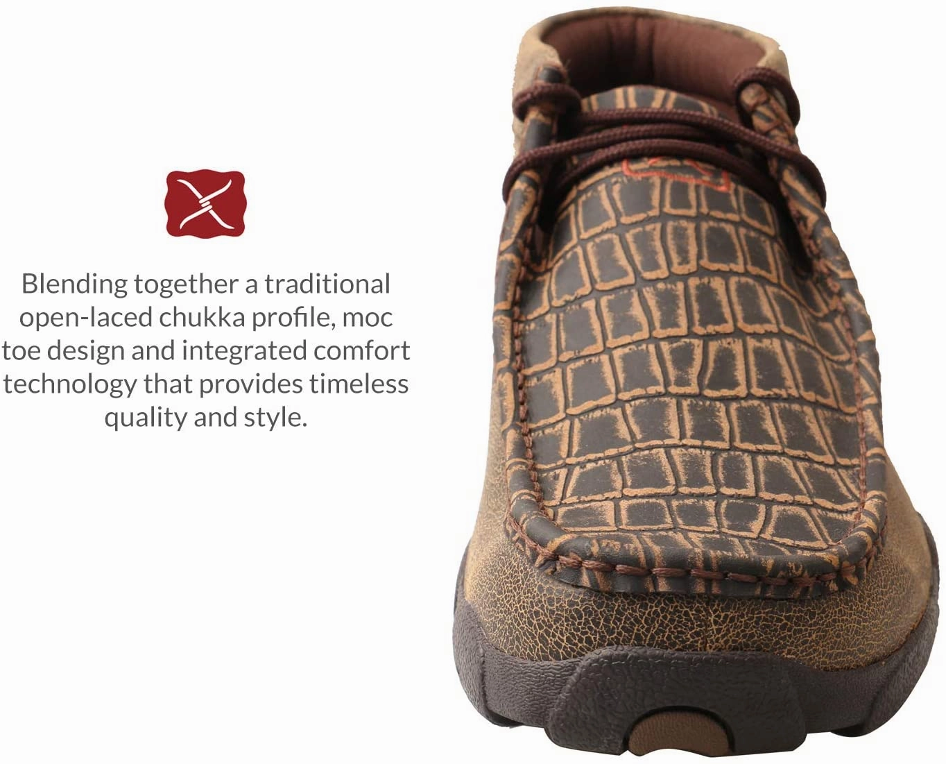 Casual Slip On Loafers Twisted X Men's Chukka Driving Moc, Caiman Print/Brown, 9M