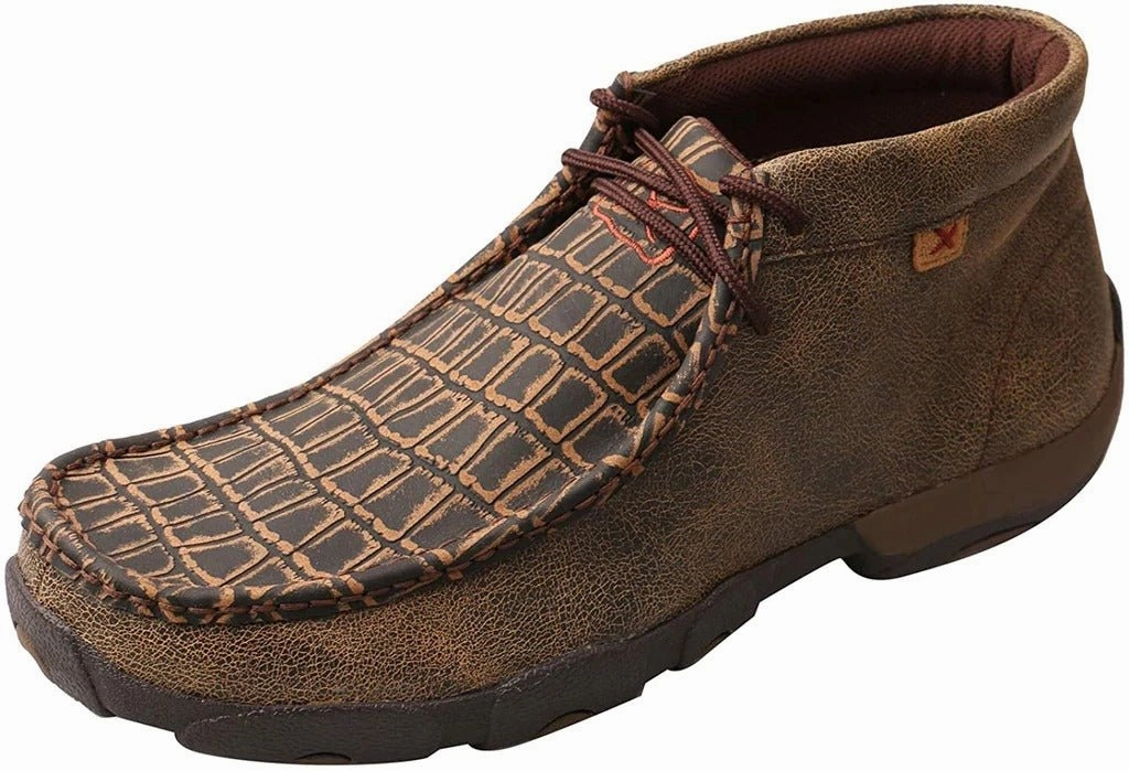 Loafers With High Heel Twisted X Men's Chukka Driving Moc, Caiman Print/Brown, 9M