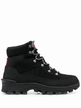 Black Explorer Commando Lace-Front Boots Ankle Boots With Side Cut Out