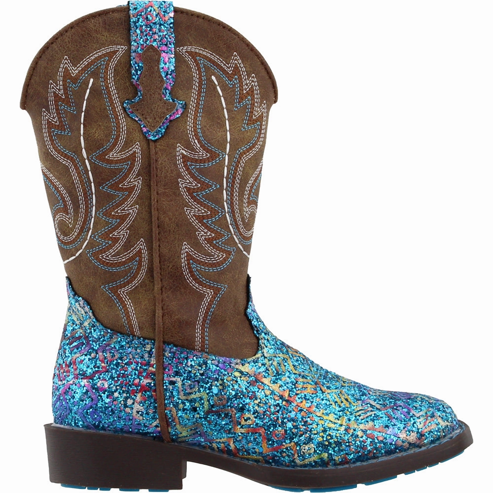 Dingo Thunder Road Boots Southwest Glitter Square Toe Cowboy Boots (Little Kid-Big Kid)