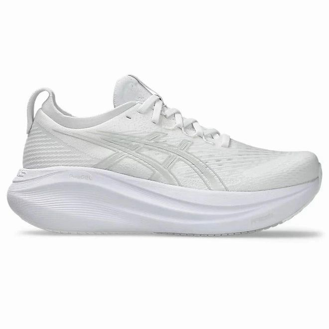 Women's - ASICS Gel Nimbus 27 - White/Glacier Grey Workout Shoes Asics