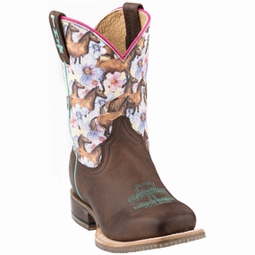 Jean Western Boots Chestnut and Daisy Square Toe Cowboy Boots (Toddler-Big Kid)