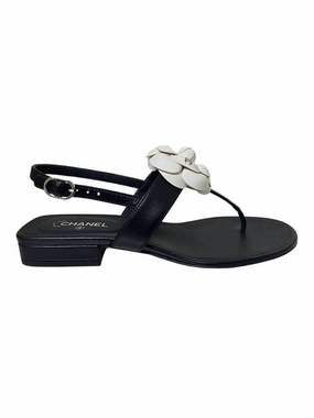 WoMen's Camellia Lambskin Sandals Black Chanel Sperry Sandals