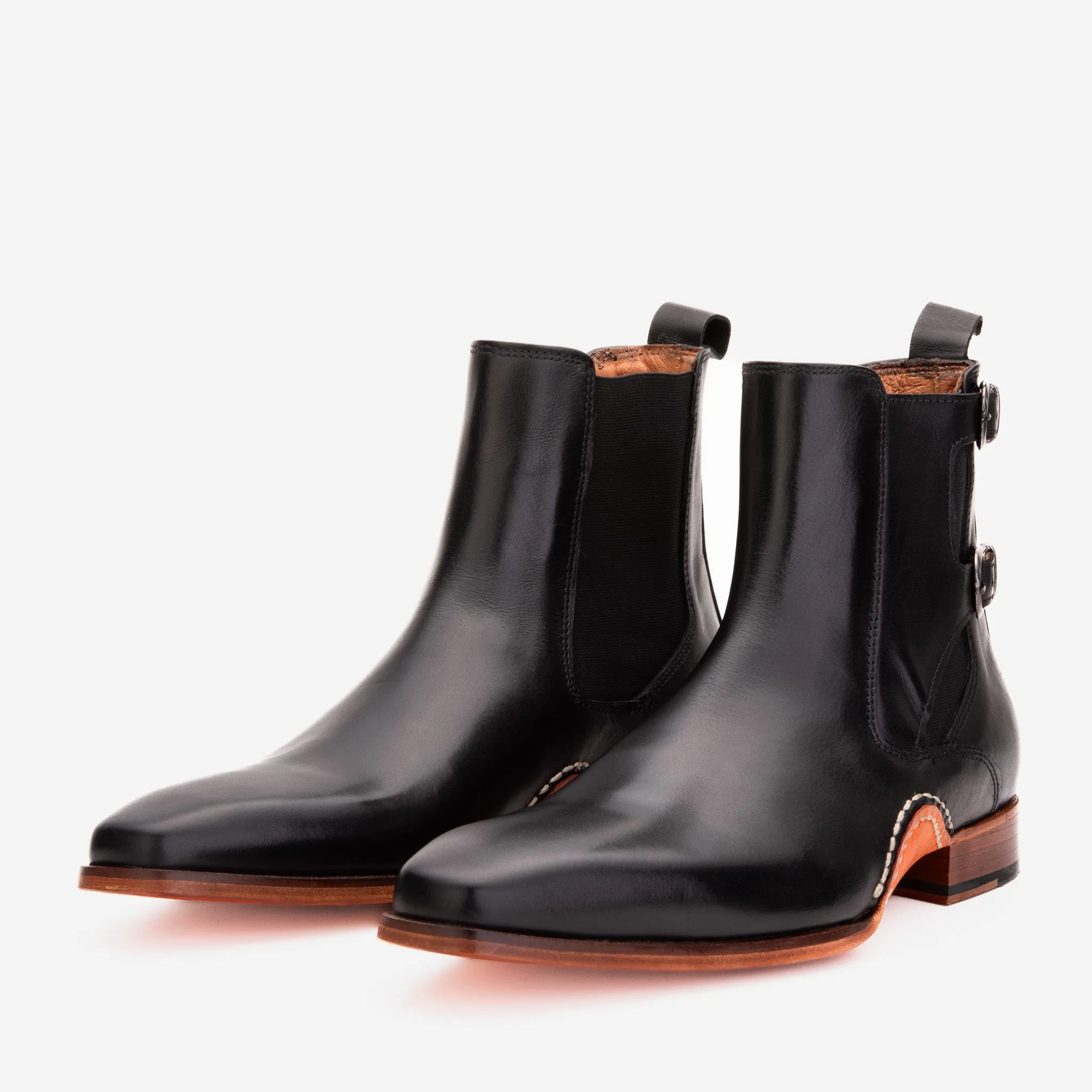 The Royal Hand Craft Black Leather Double-Buckle Chelsea Men Boot Resole Chelsea Boots