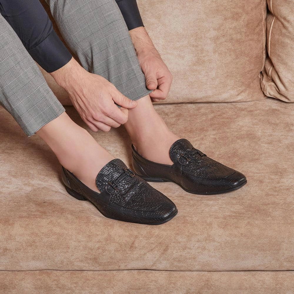 The Crint Black Men's Leather Loafers Loafers With Wedge