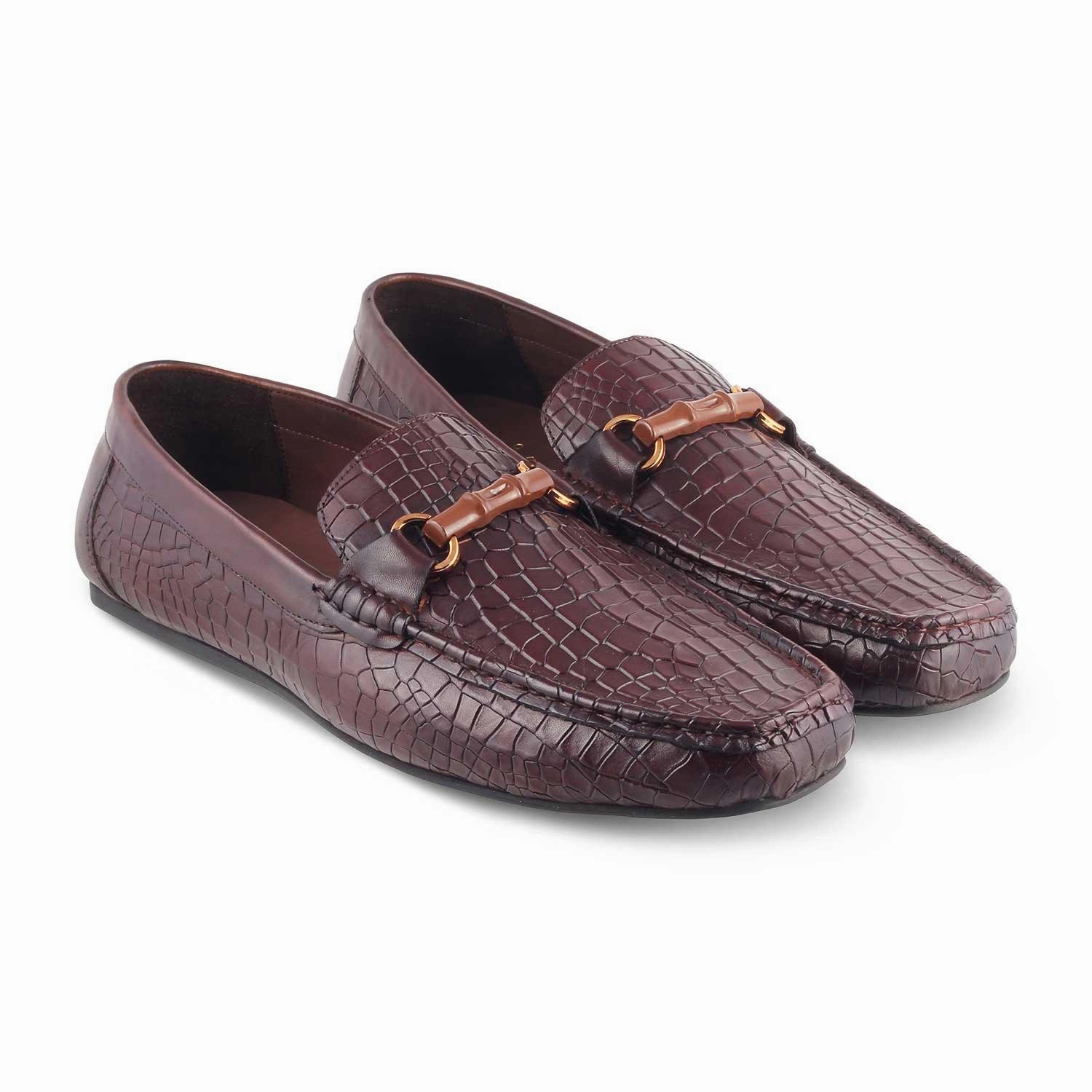 The Croter Brown Men's Textured Leather Loafers Tresmode Shop Slingback Heeled Loafers