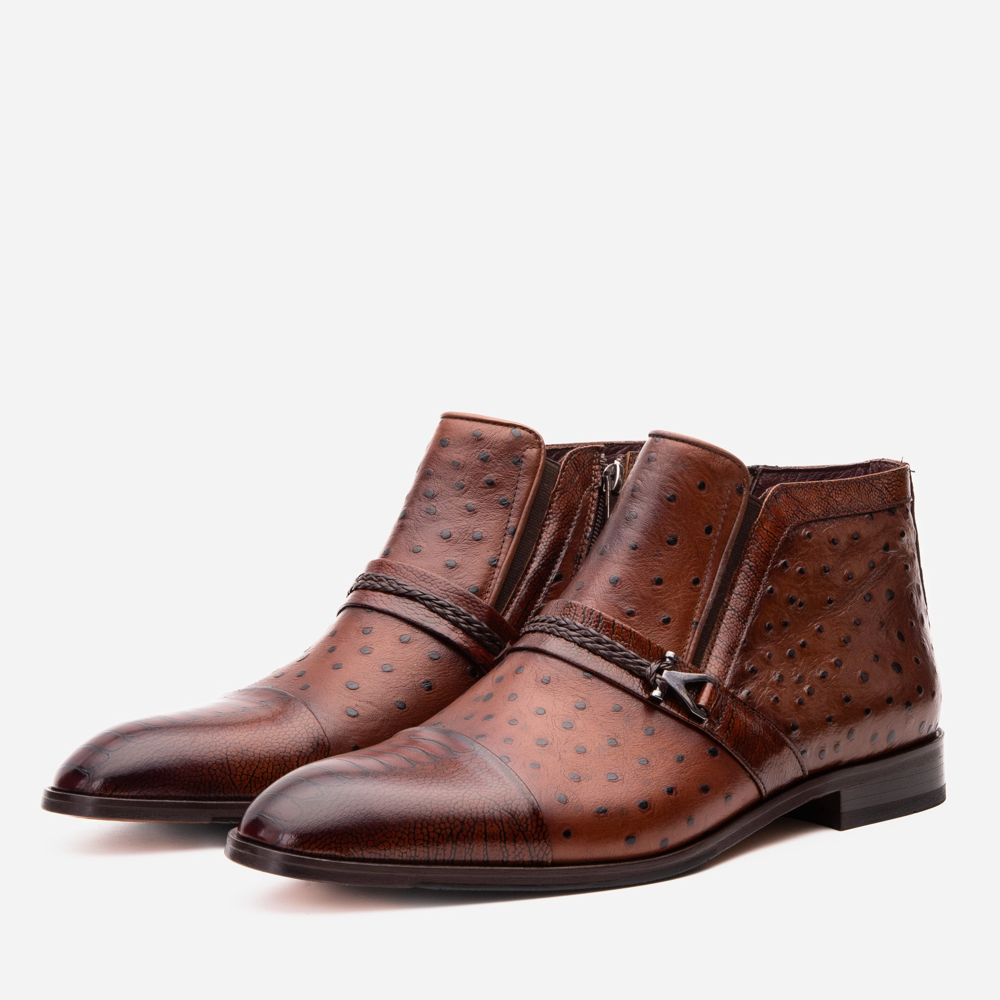 The Dallas Tan Leather Bit Ankle Zip-Up Dress Men Boot Goth Platform Ankle Boots