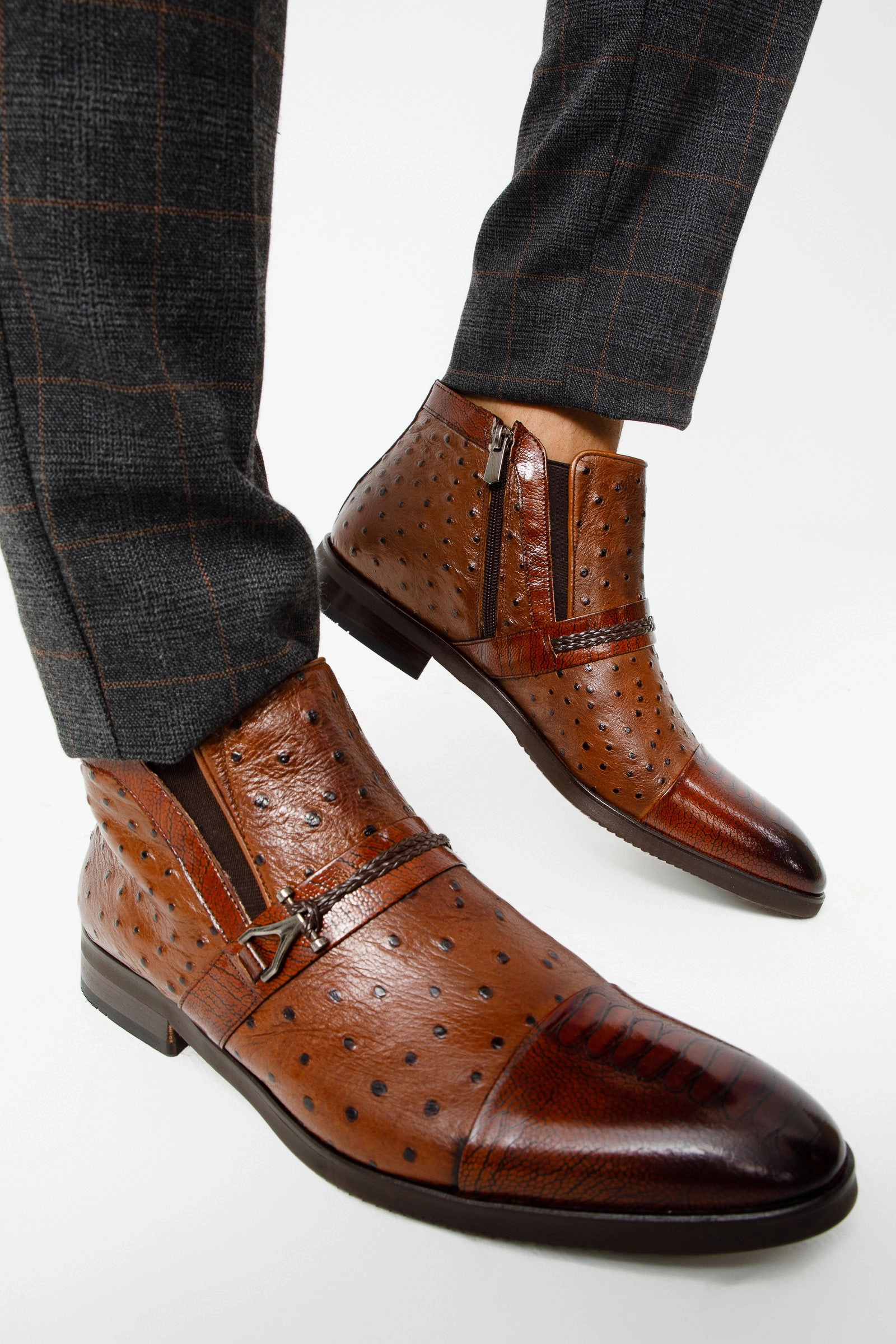 Skirts And Ankle Boots The Dallas Tan Leather Bit Ankle Zip-Up Dress Men Boot