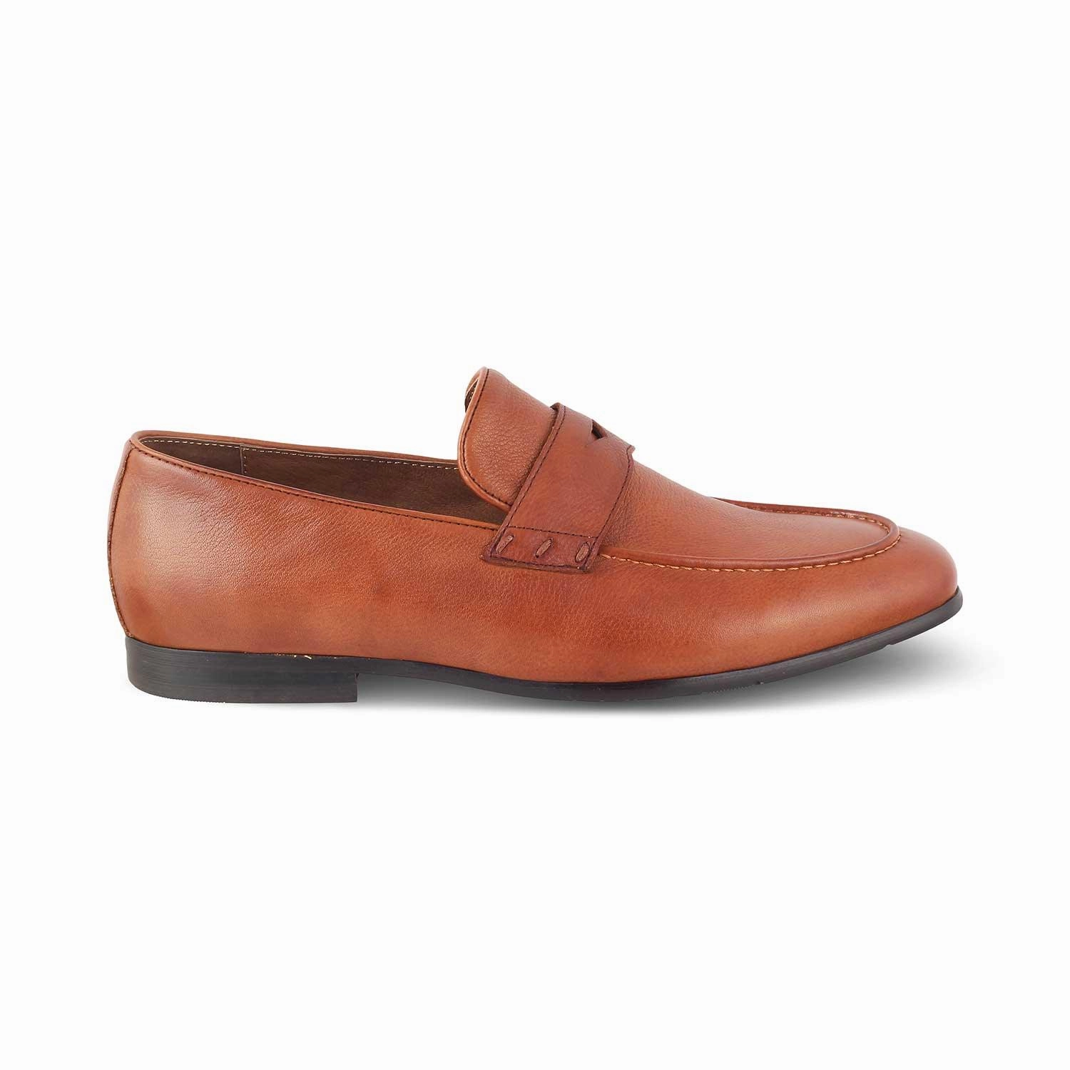 The Douce Tan Men's Leather Penny Loafers Tresmode Loafers Drawing