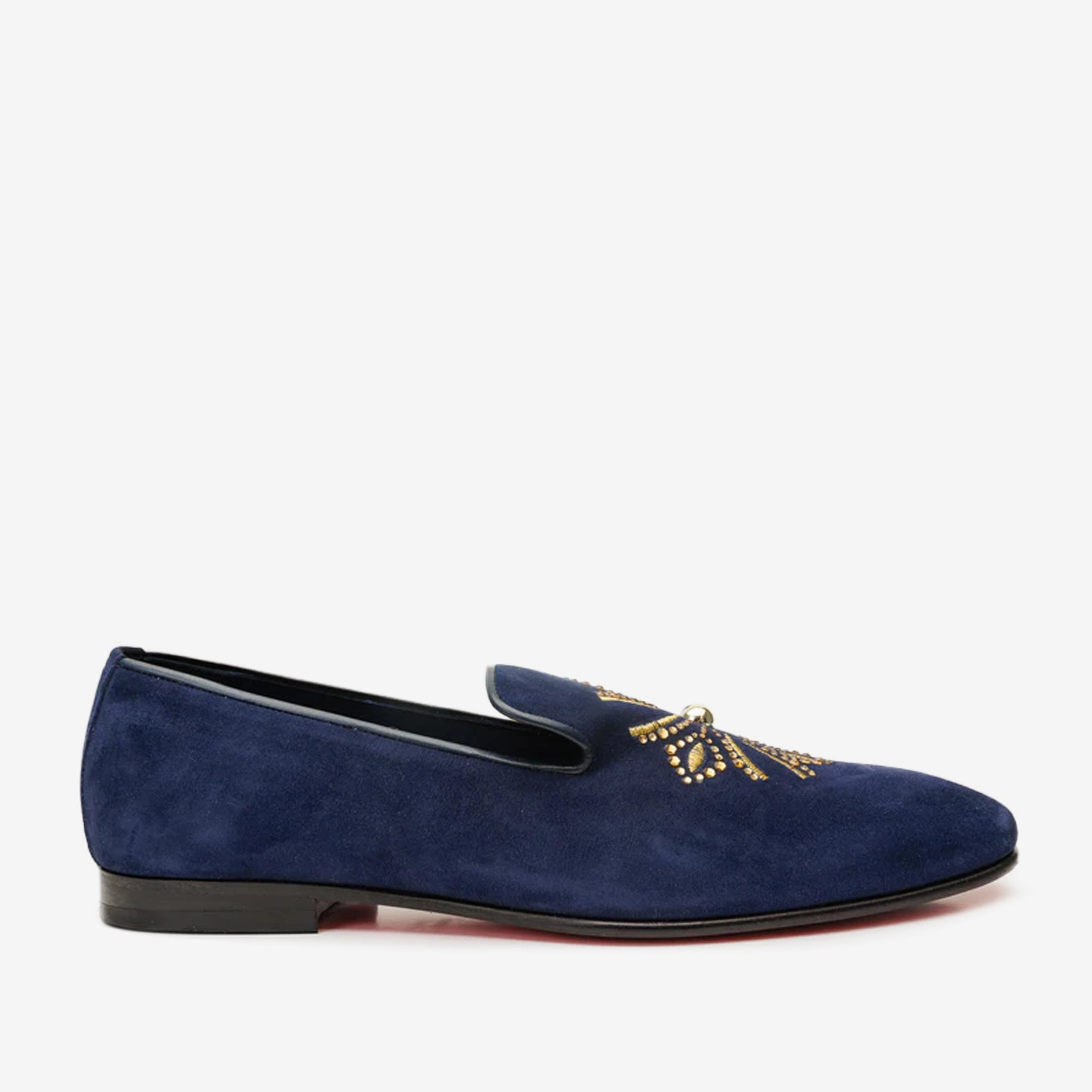 The Lazio Shoe Navy Blue Suede Slip-on Loafer Men Shoe Tan Loafers