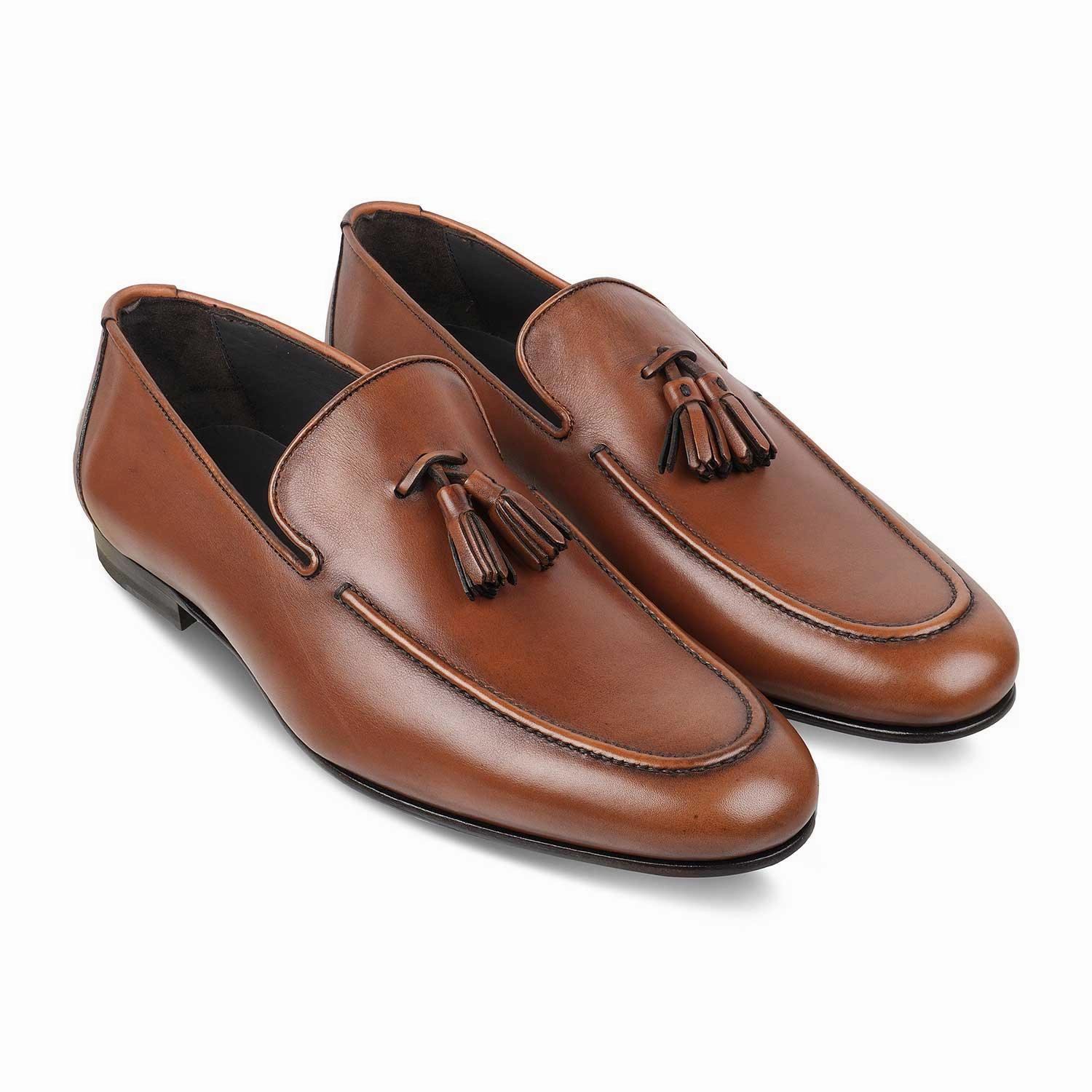 The Mancio Tan Men's Handcrafted Leather Loafers Tresmode Pinch Penny Loafers