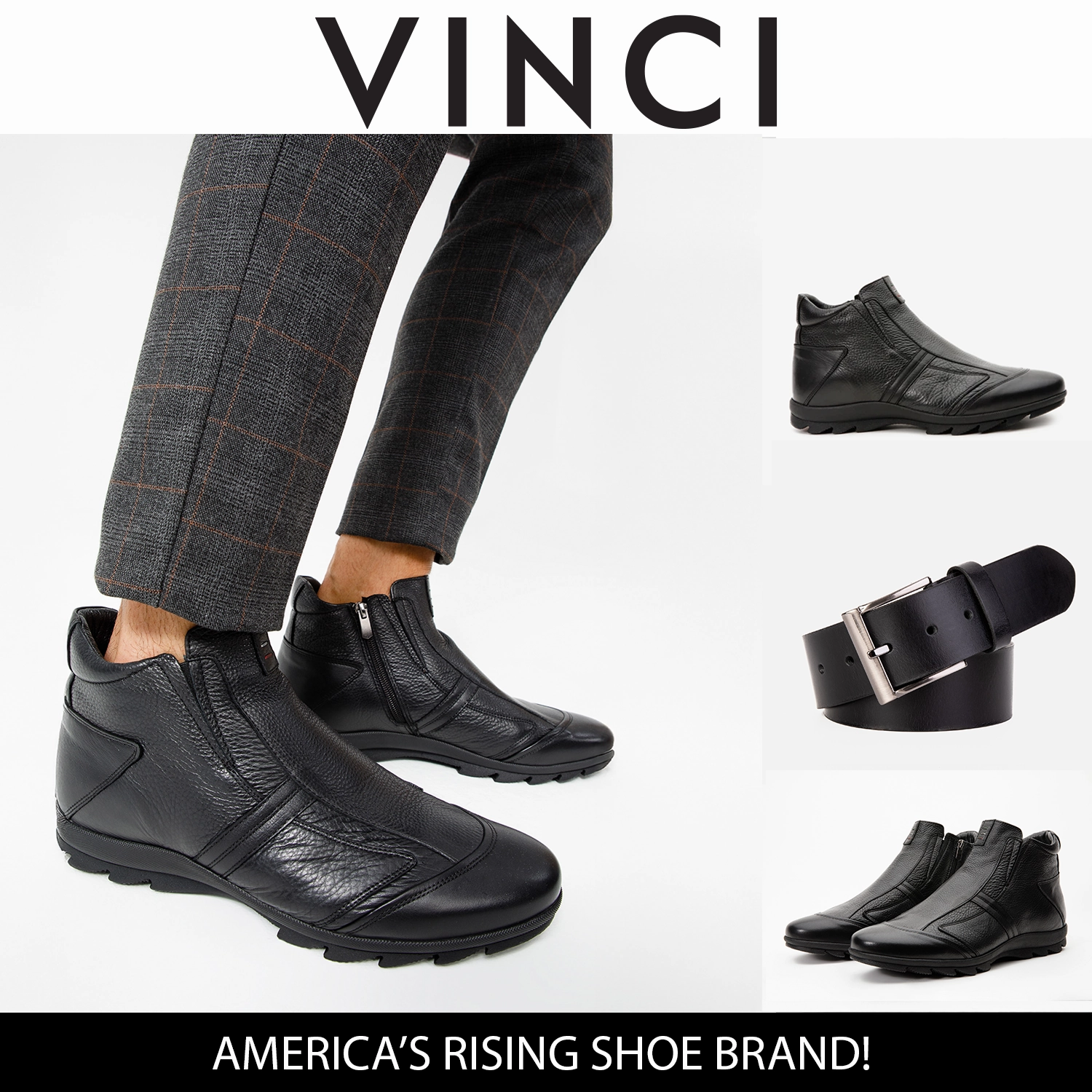 Cushion Sole Ankle Boots The Montreal Black Leather Casual Zip-Up Ankle Men Boot