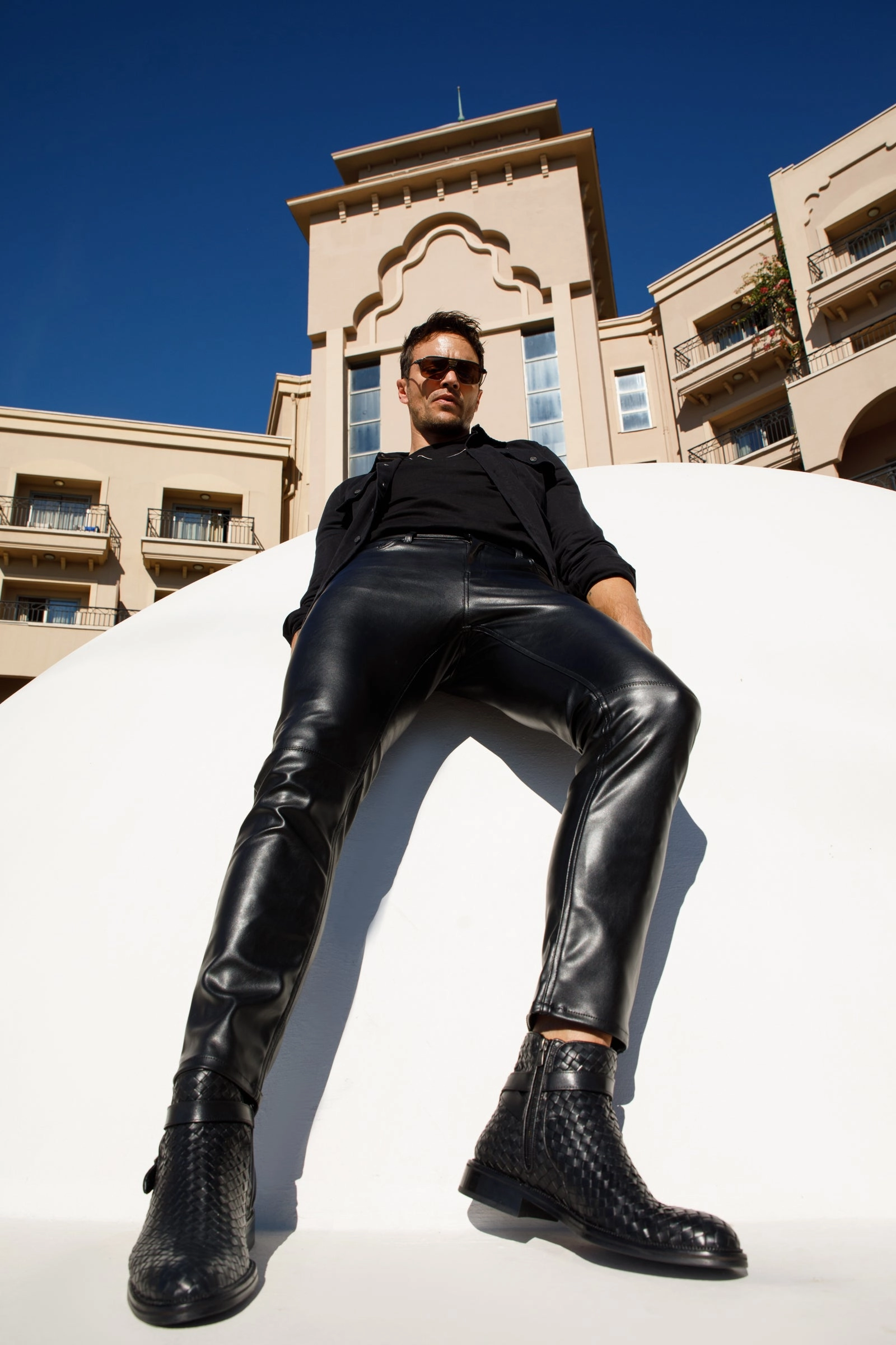 Amina Ankle Boots The Morral Black Handwoven Leather Cross Strap Buckle Zip-Up Men Boot