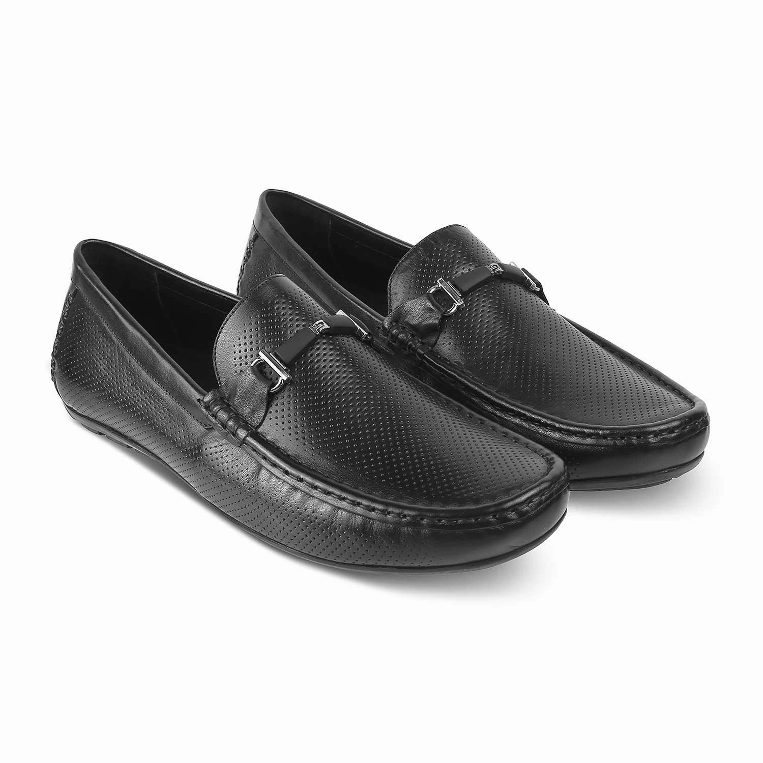 The Open Black Men's Leather Loafers Green Loafers