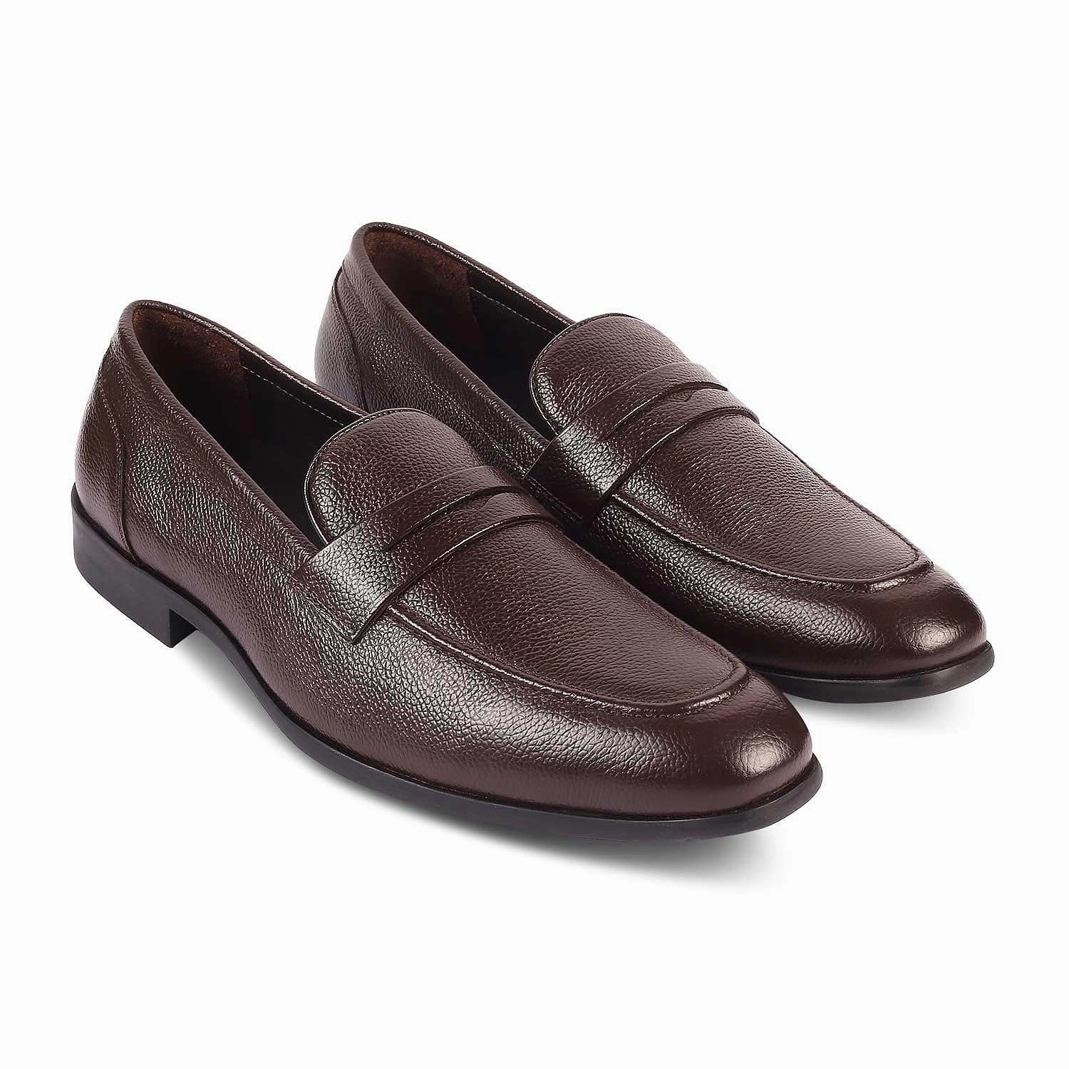 The Quebec Brown Men's Leather Loafers Tresmode Woven Leather Loafers