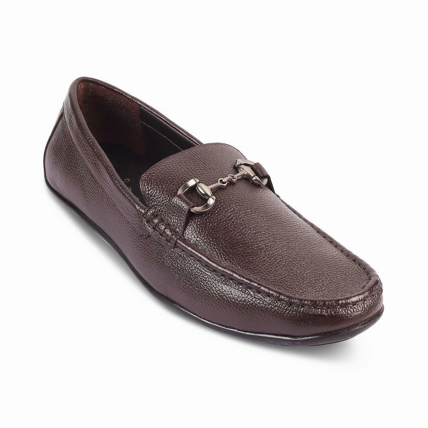 The Rosee Brown Men's Leather Driving Loafers Tresmode Loafers With Crystals