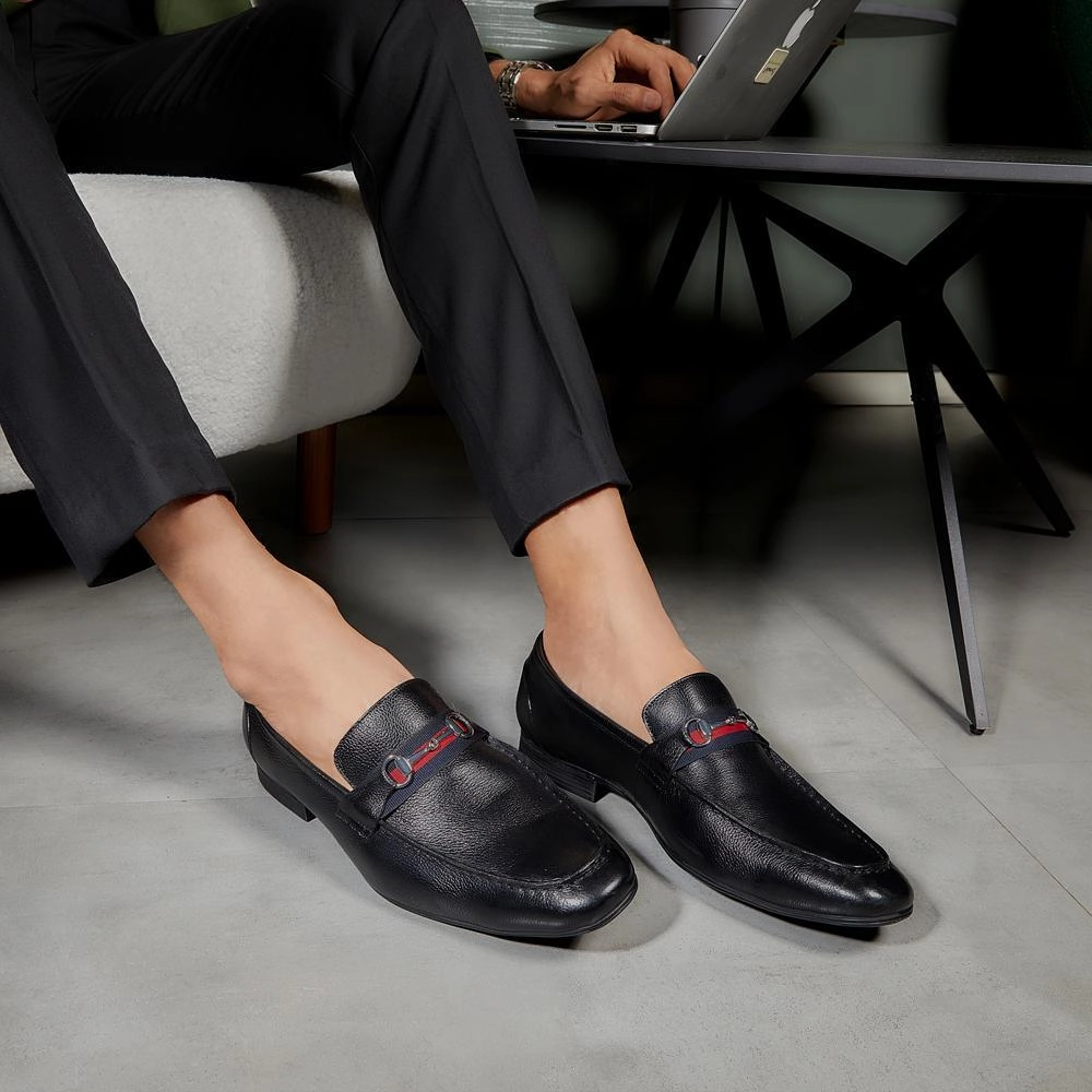 The Suchi Black Mens Leather Loafers Bougeotte Loafers