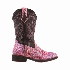 Southwest Glitter Square Toe Cowboy Boots (Little Kid-Big Kid) Boots With Pockets