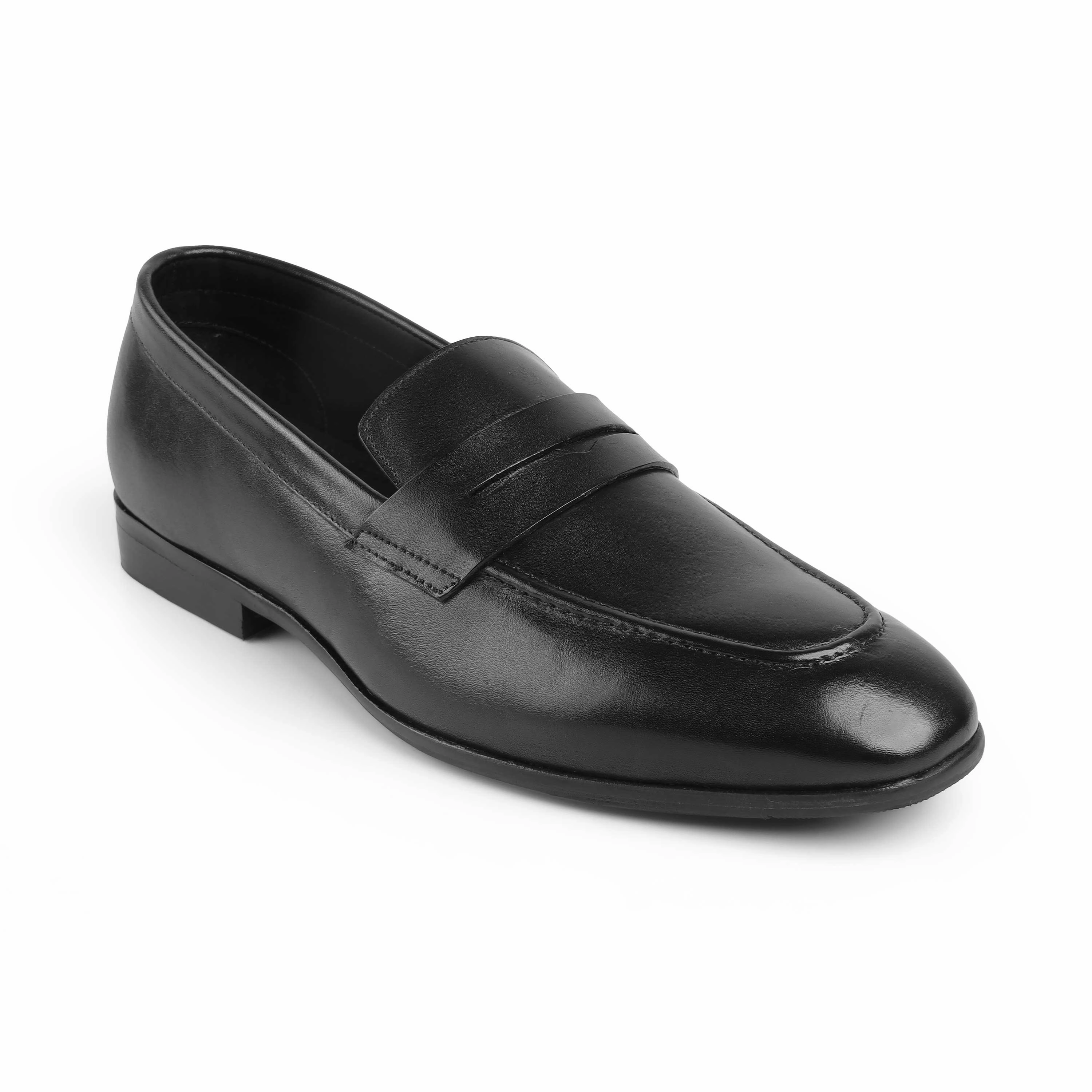 Tresmode Salved Black Men's Leather Penny Loafers Chunky Loafers With Socks