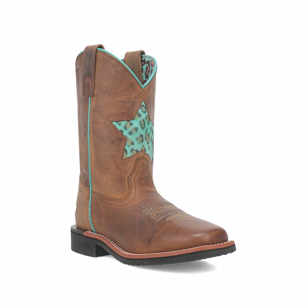 Lucchesse Boots Starr Tooled Inlay Leopard Square Toe Cowboy Boots (Little Kid-Big Kid)