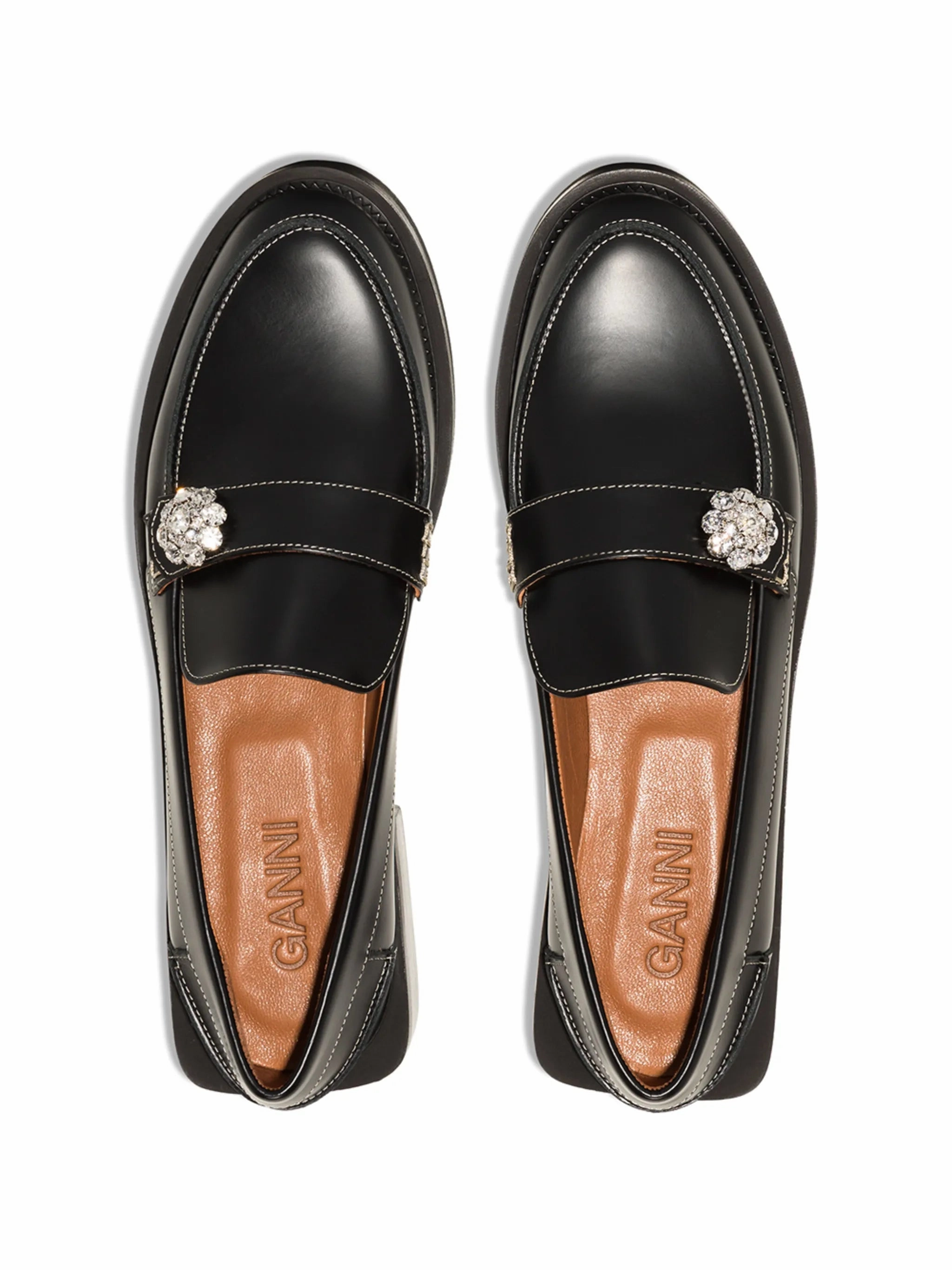 Ruched Loafers In Leather crystal-embellished leather loafers