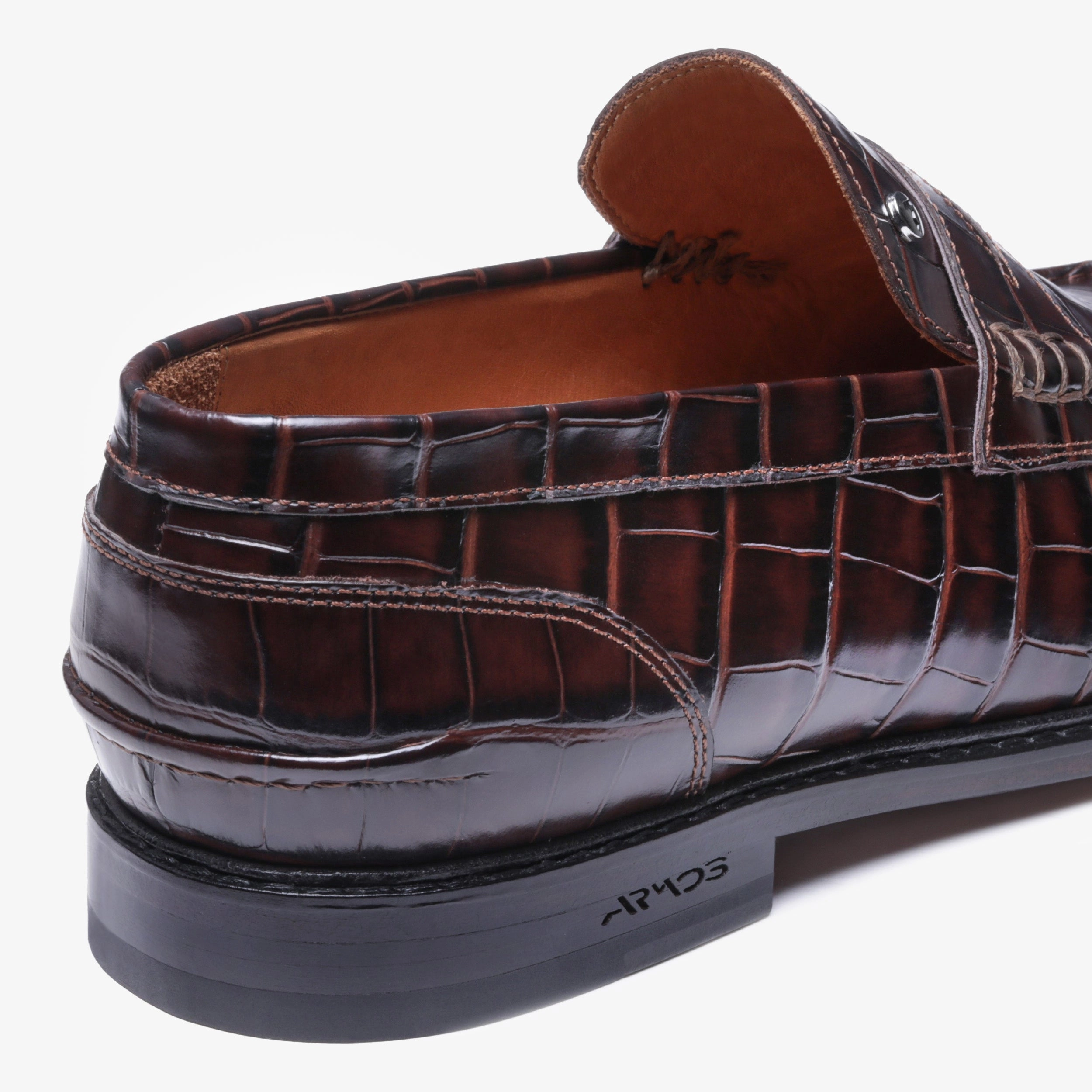 Crepe Sole Loafers Men's Brown Croc-print Leather Loafer
